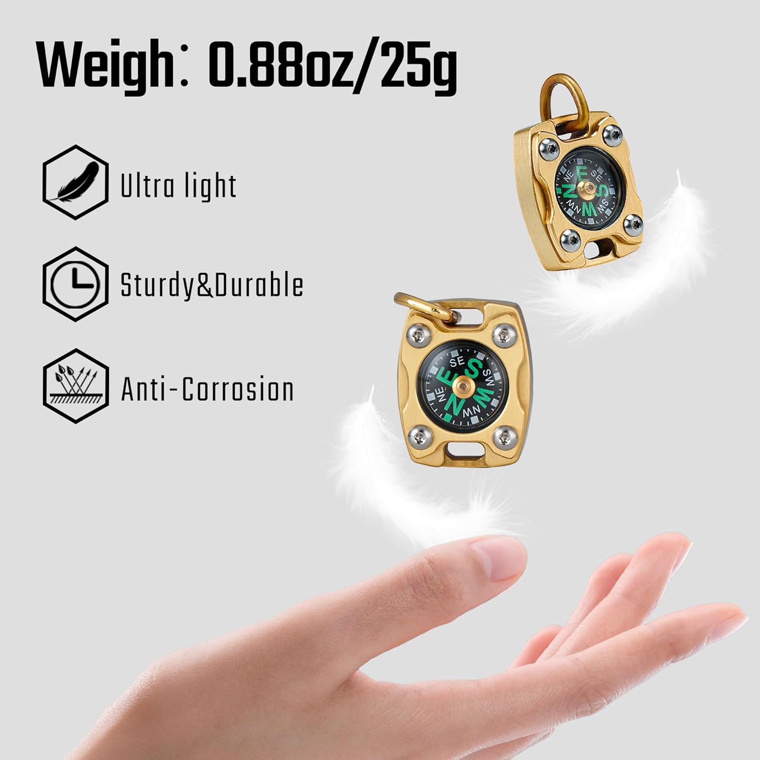 MecArmy Mini Titanium/Brass Compass, Waterproof IPX5 Pocket Compass for Hiking & Survival, Keychain & Necklace Gifts for Men & Women, Ideal Graduation & Outdoor Adventure Present