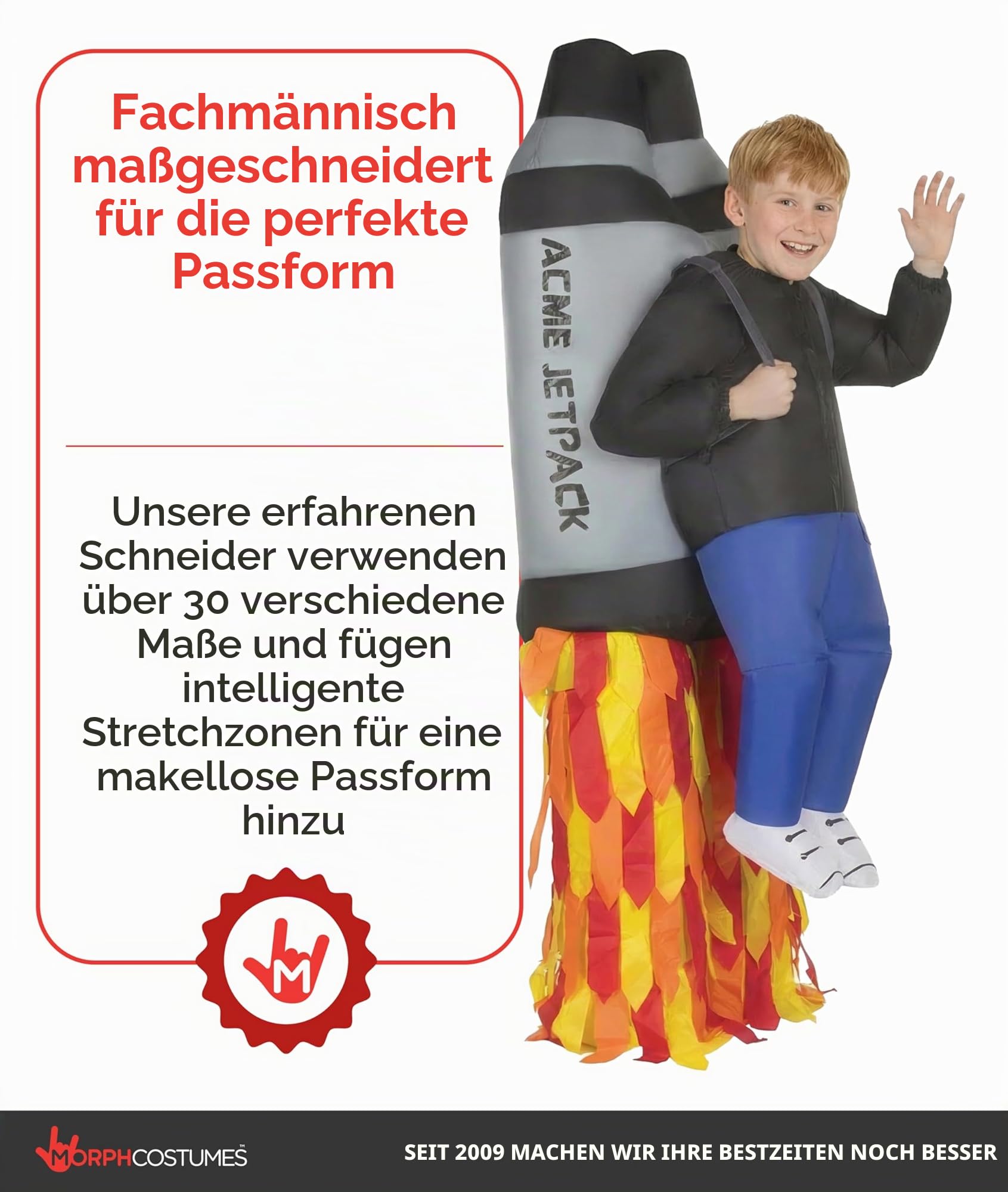 Morph Aufblasbares Raketen Kostüm für Kinder, lustiges Faschingskostüm für Jungen und Mädchen - Einheitsgröße