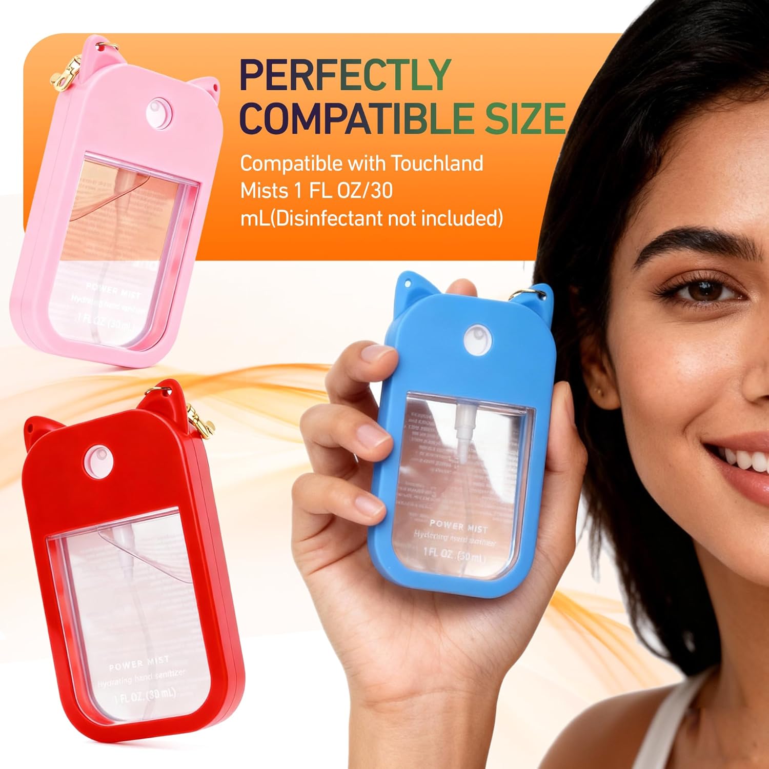 Oudizz Silicone Case Compatible with Touchland Hand Sanitizer Spray (for 1 FL OZ/30 mL Ver) Portable keychain Protective and Stylish Cute Travel Cover Sleeve - Image 3