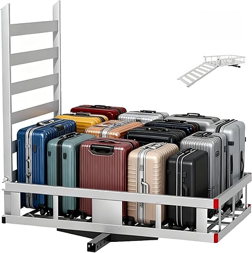 Transportador de carga de alta resistencia de 700 libras con rampa plegable, portador de carga plegable a prueba de óxido, aleación de acero al