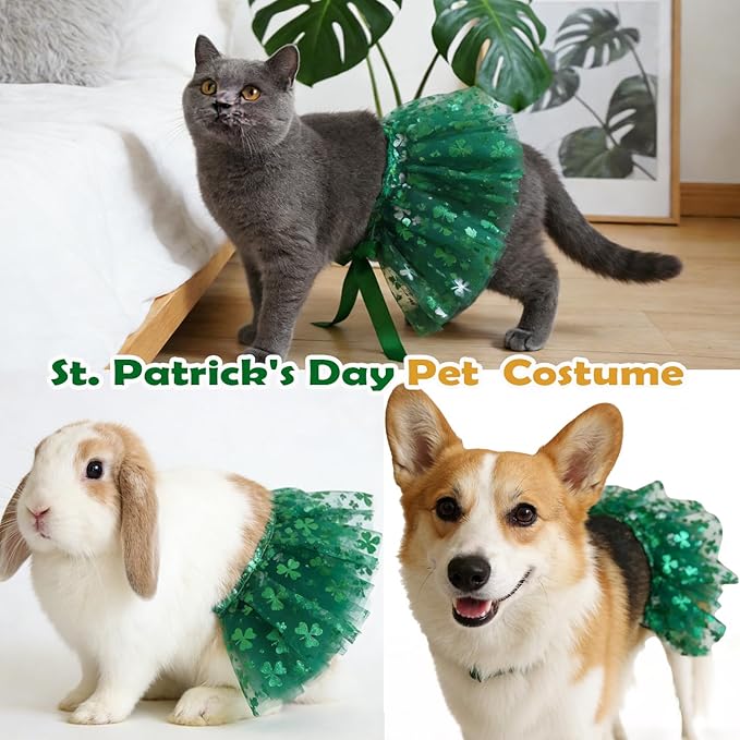 Disfraz para Perro San Patricio Verde con Tutú y Collar Ajustable miniatura 5