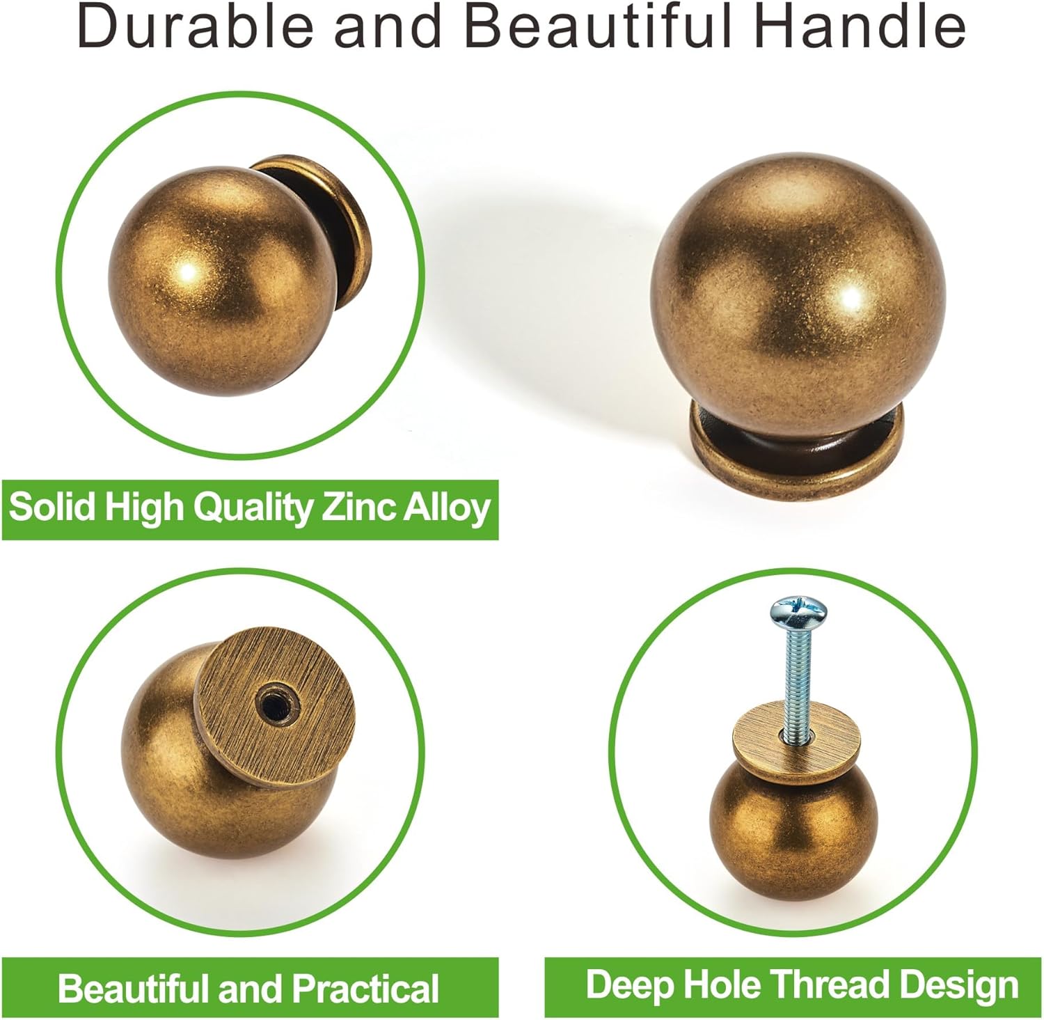 TUNNY 10 Pack Kitchen Cabinet Konbs-Single Hole Antique Brass Furniture Hardware Handles Drawer pulls for Kitchen Cabinets Bedroom Cabinet Pulls