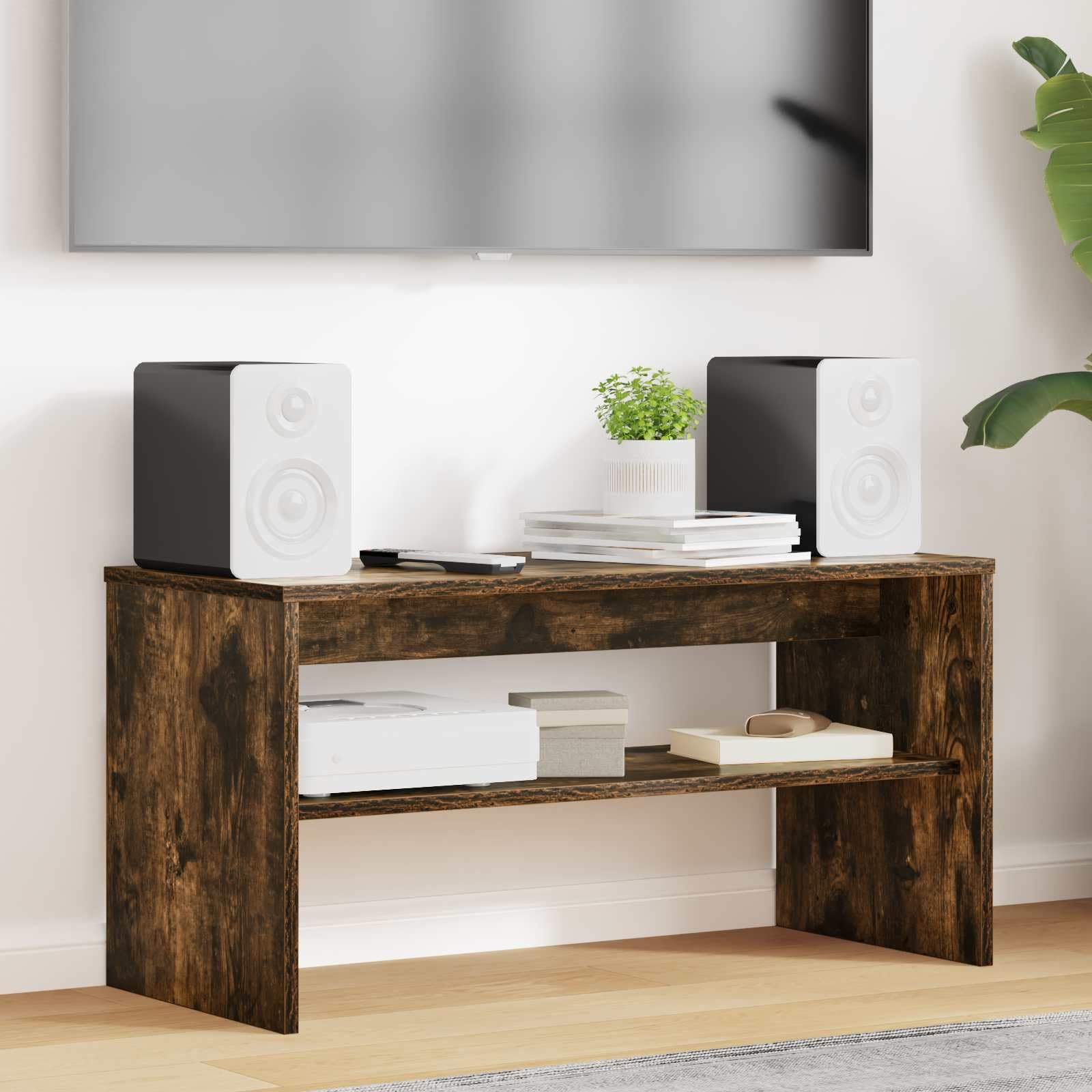 Szafka pod telewizor, dąb wędzony, 80 x 35 x 40 cm, materiał drewnopochodny, konsola medialna do salonu, sypialni, telewizor z płaskim ekranem