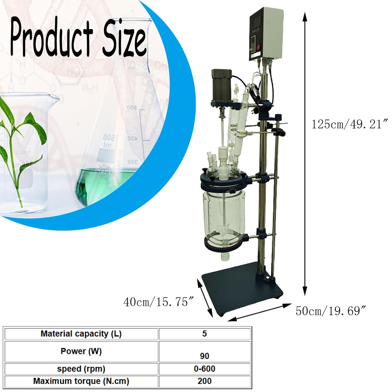 5L Double Layer Lab Reactor with High Borosilicate Glass & PTFE Valves 220V Constant Temperature Control Lab Glass Reactor Chemical Jacketed Reactor Vessel for Lab Reaction Distillation