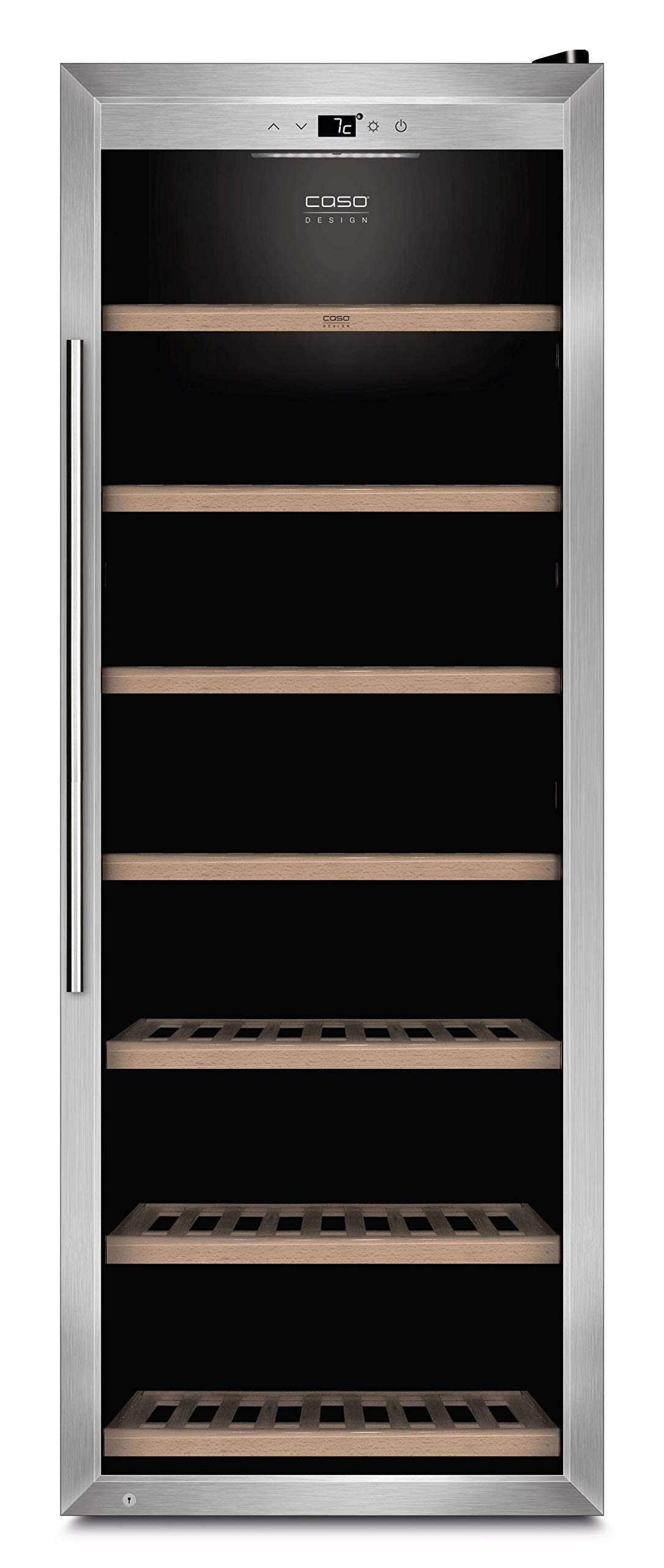 Caso WineSafe 137 | Weinkühlschrank für 137 Flaschen | abschließbar, auf 5-20°C einstellbar, leise, Touch, LED beleuchtet, freistehend, Edelstahl, 668, Edelstahl, Schwarz