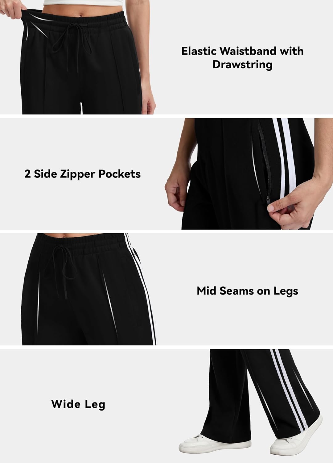 Safort Womens 28"/30"/32"/34" Track Pants Wide Leg Zipper Pockets Sweatpants Jogger Athletic Work Running