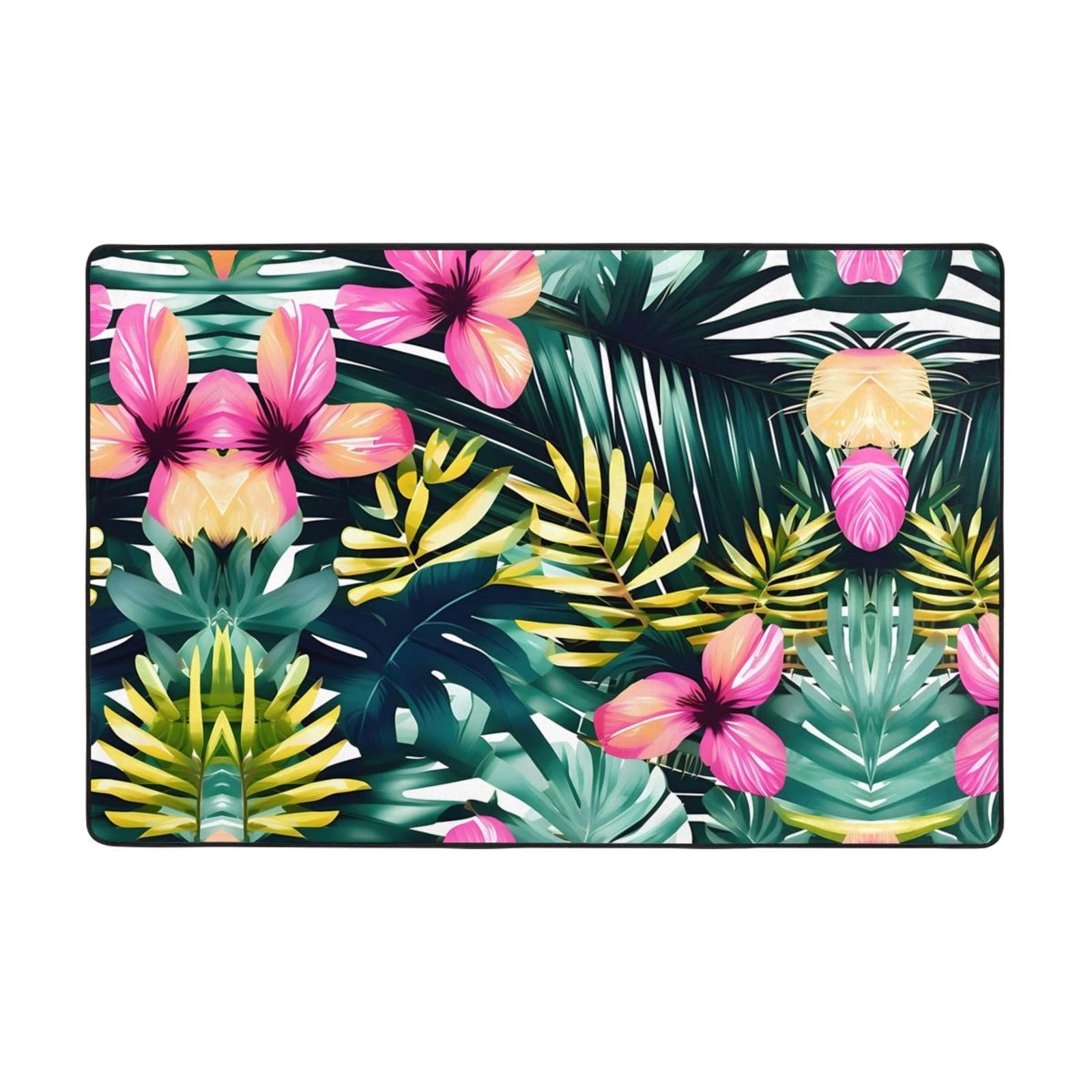 Tapis tropical d'été super doux salon grand tapis vert feuilles de palmier chambre