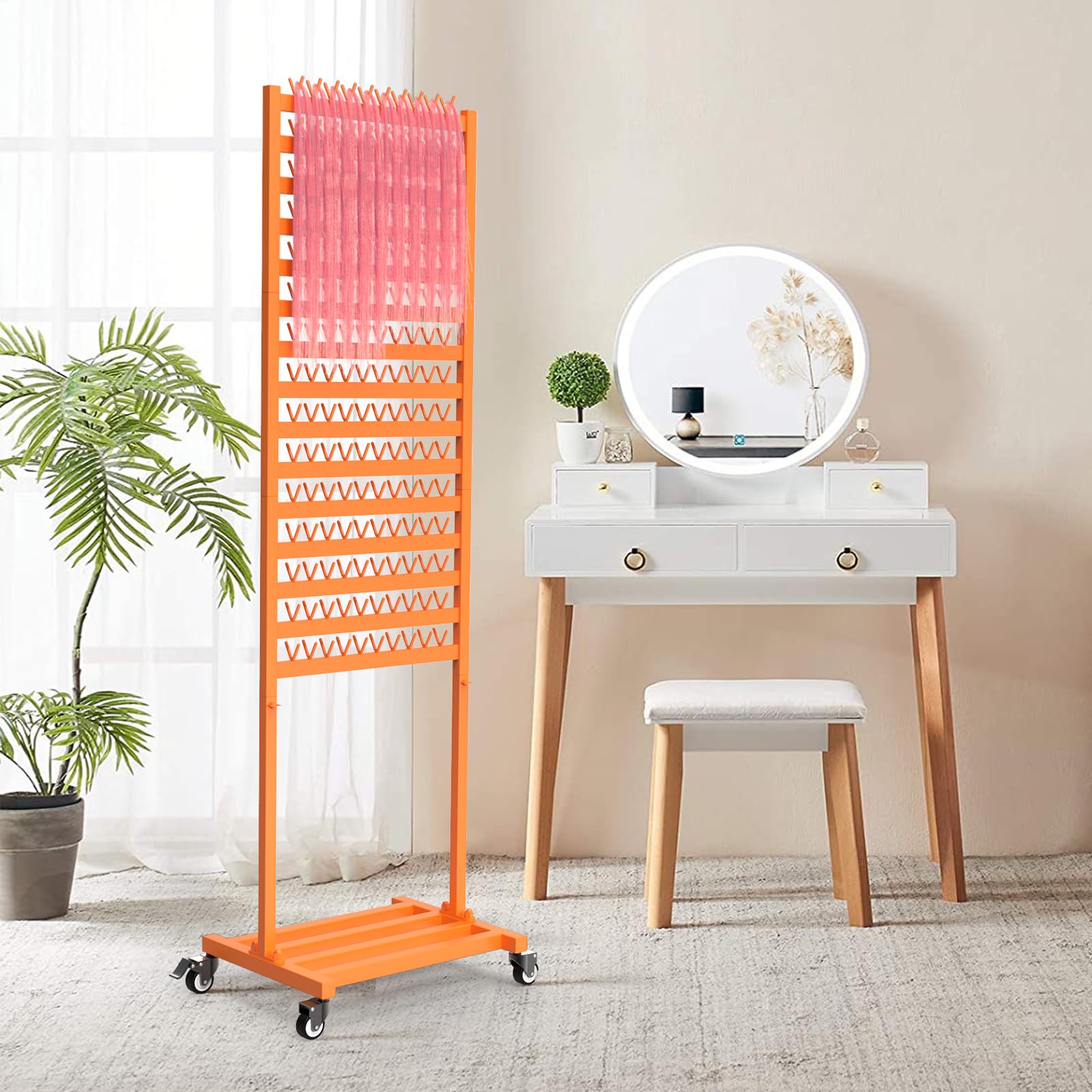 foriy Braiding Hair Rack 300 Pegs 2-Sided Metal Hair Extension Holder Adjustable Hair Braid Tools Hair Separator Stand with Wheels Tangerine Yellow Standing Braid Rack for Hair Stylist-image-46