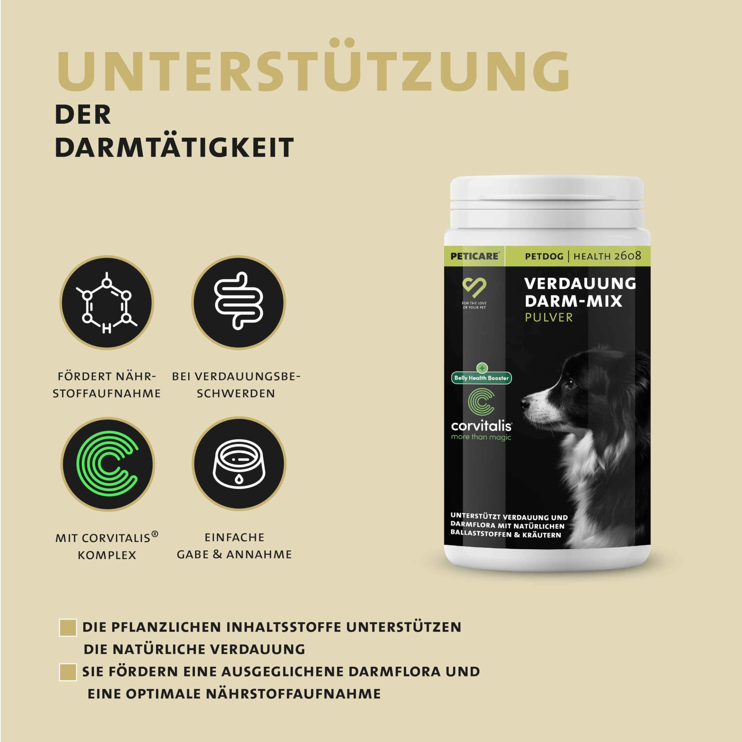 Peticare Poudre Digestion & Flore Intestinale pour Chiens | Soutient Digestion & Bien-être intestinal | avec inuline, graines de Lin & artichaut | Complément Naturel | petDog Health 2608