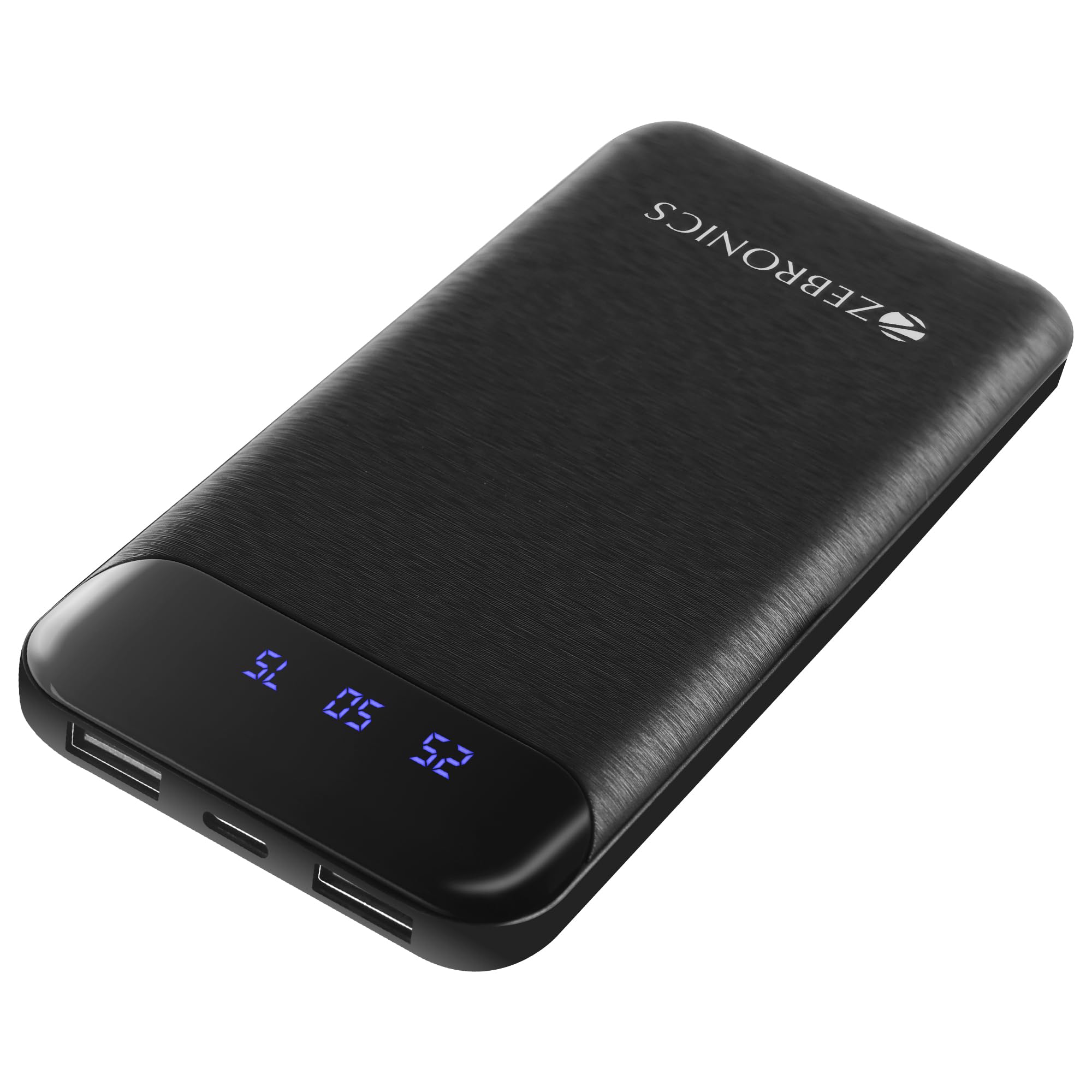 ZEBRONICS MB10000S4 Power Bank, 10000 mAh, 12W, Dual USB Output, Type C & Micro USB Input, Built in Protections, Percentage LED Display, Included USB to Type C Cable, Made in India