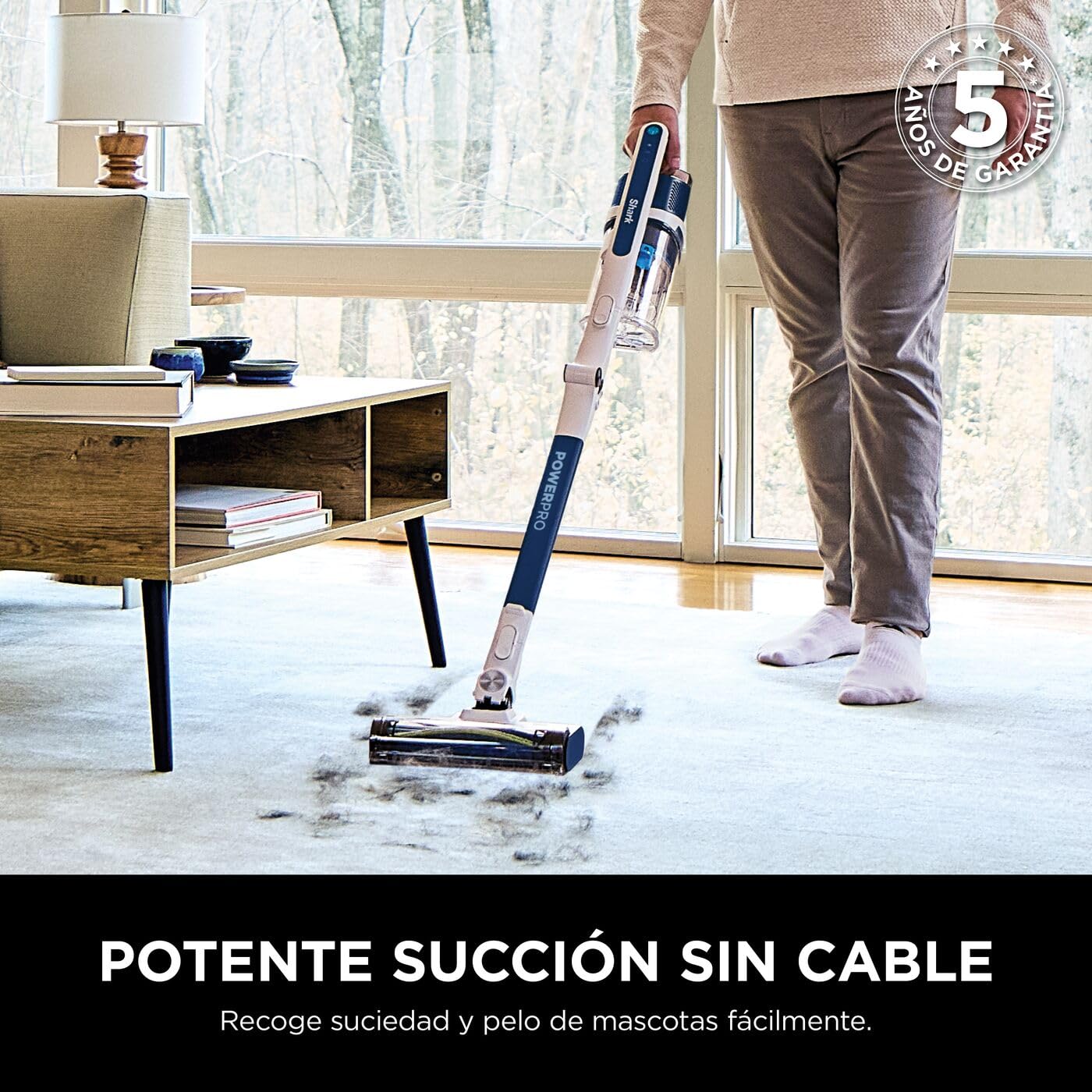 Shark PowerPro Aspiradora sin cable con hasta 50 min de autonomía, FloorDetect, Anti Hair Wrap y Anti-Allergen Complete Seal, ligera y flexible, modo manual y depósito XL, azul metalizado, IZ380EU