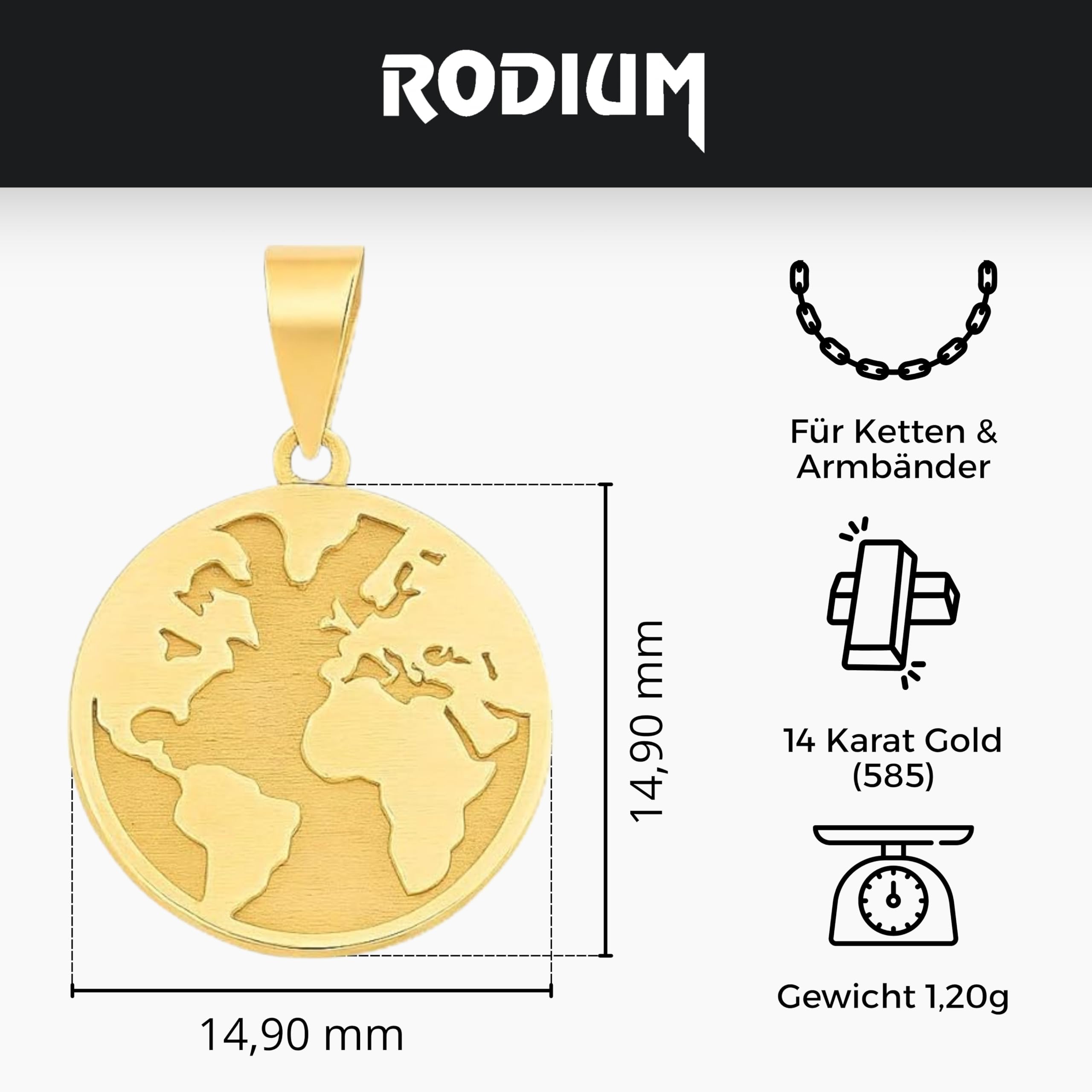 Rodium Goldanhänger 585, 14 Karat, Gelb- und Weißgold
