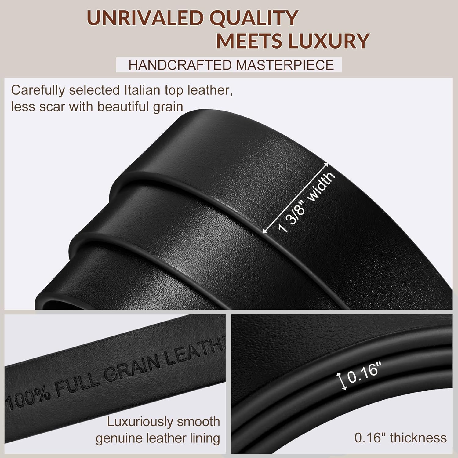 Mens Leather Belt, Ratchet Belts for Men Full Grain Leather Handmade, 100% Italian Top Genuine Leather Dress Belt - Image 3