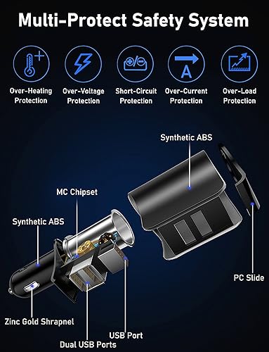 Vista 6 de LIHAN Cargador de coche con 3 USB, salida QC3.0, adaptador para encendedor de cigarrillos, enchufe de salida de 12 V/24 V, medidor de voltaje