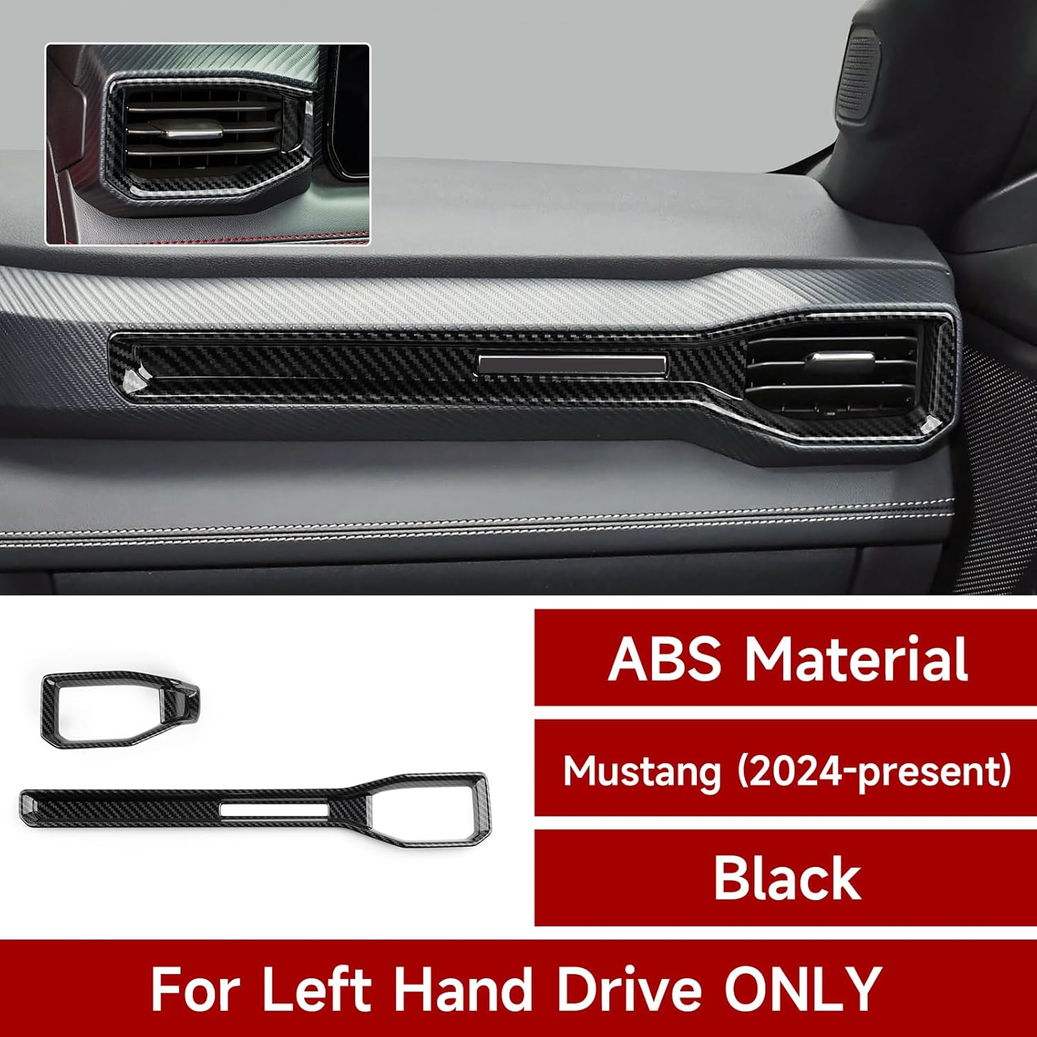 Youtaiche ABS Interior Dashboard Air Vent AC Outlet Cover Trim for 2024 2025 2026 Ford Mustang Accessories (Carbon Fiber Grain)