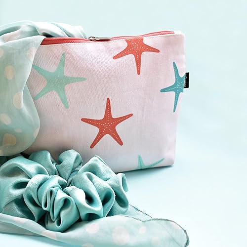 Miniatura 5 de Eco Right Bolsa de cosméticos de lona bolsa de maquillaje de viaje para mujeres y niñas, organizador de monedero con cremallera, elegante estética