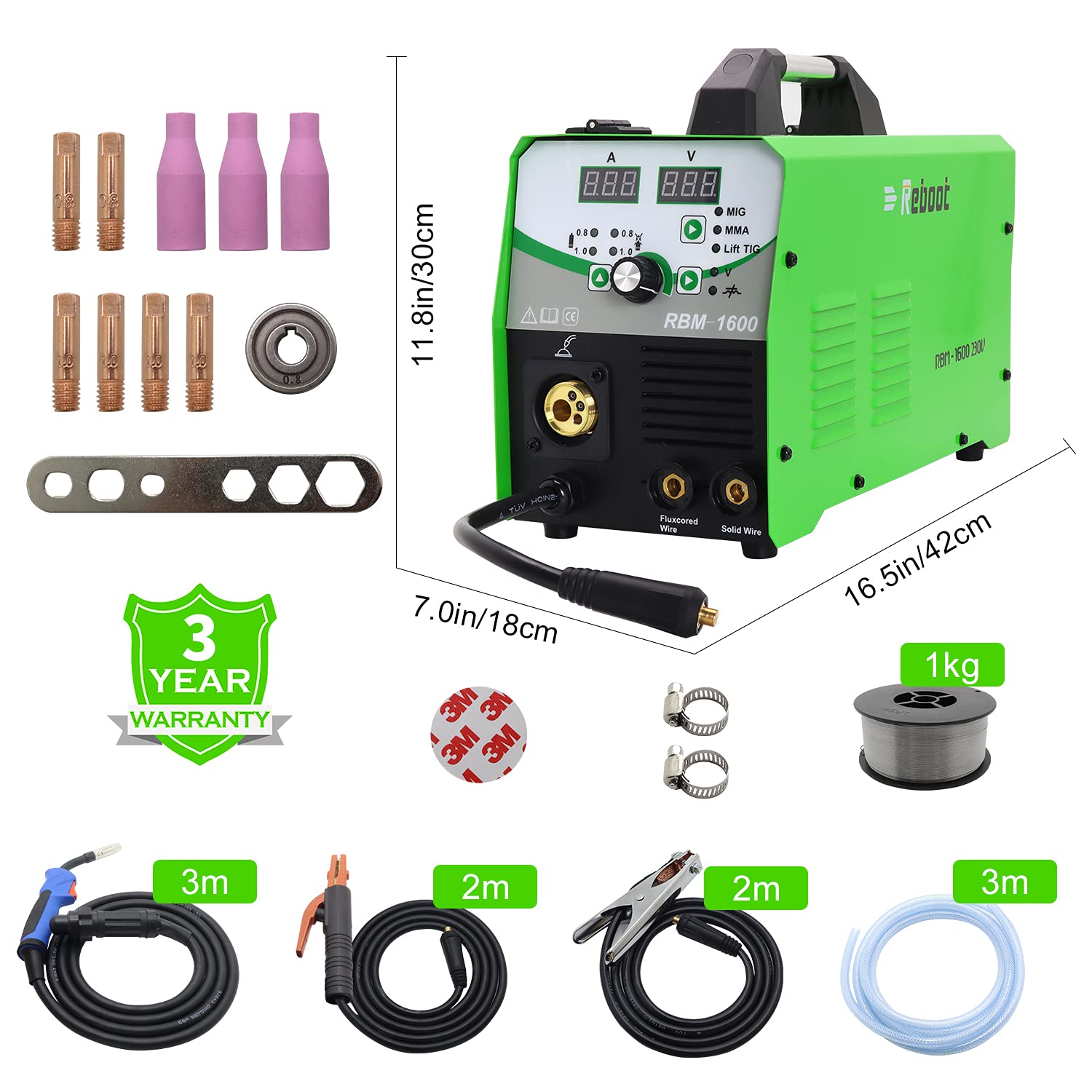 Reboot MIG Welder MIG160 230V IGBT Inverter 1kg/5kg Gas/gasless/MIG/MMA