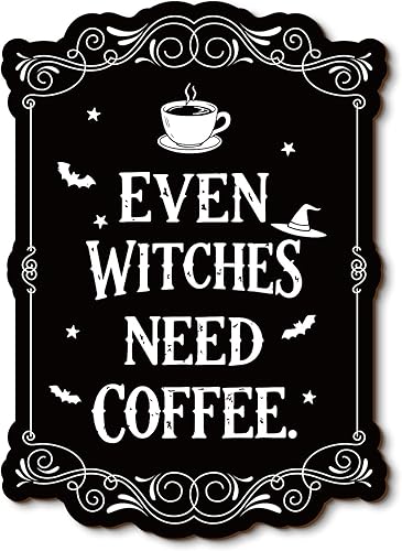 COLOR VALLEY ART Decoración gótica de bruja de cocina, decoraciones de Halloween para interiores, accesorios negros para el hogar, letrero de café