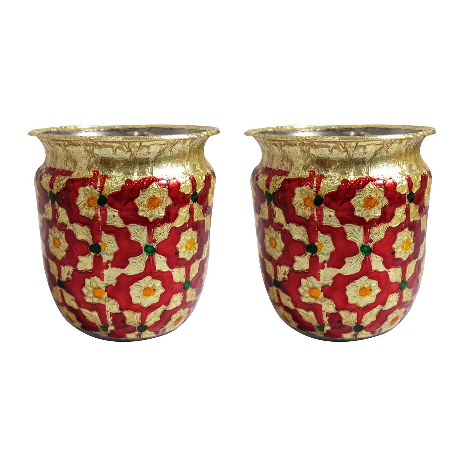 Lota de puja Meenakari lot de 2 en acier cadeau traditionnel fait main