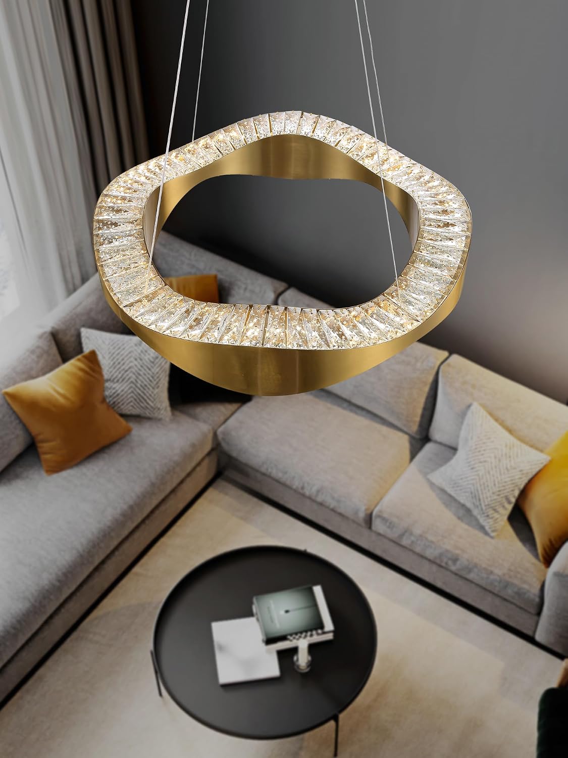 Modern LED Chandelier Dia 24" Gold Chandeliers for Dining Room Dimmable Ring Chandelier,Flush Mount Crystal Chandeliers LED Pendant Light for Bedroom Living Room Foyer 2700K-6000K