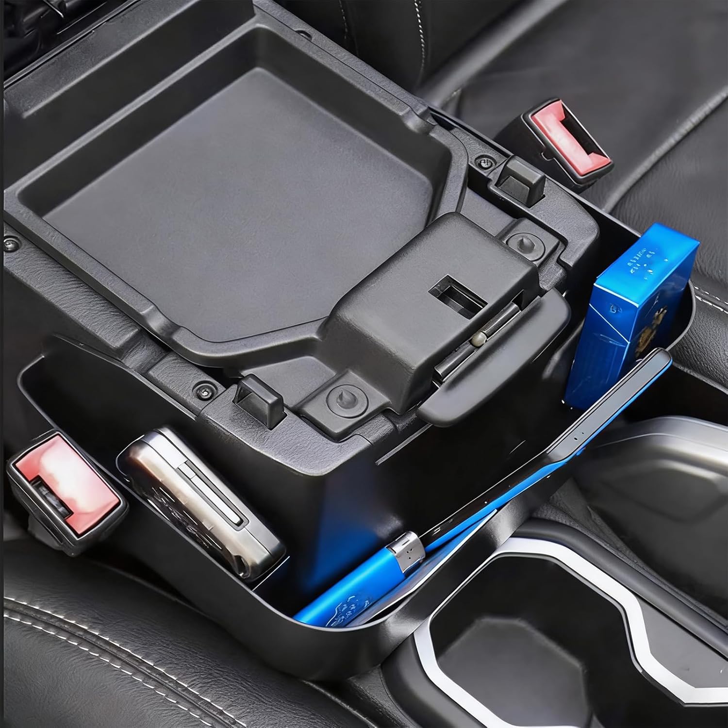 JL Center Console Organizer, Black Armrest Storage Tray for Jeep Wrangler JL JLU (2018-2025) & Gladiator JT (2020-2025) Hanging Storage Box Interior Accessories