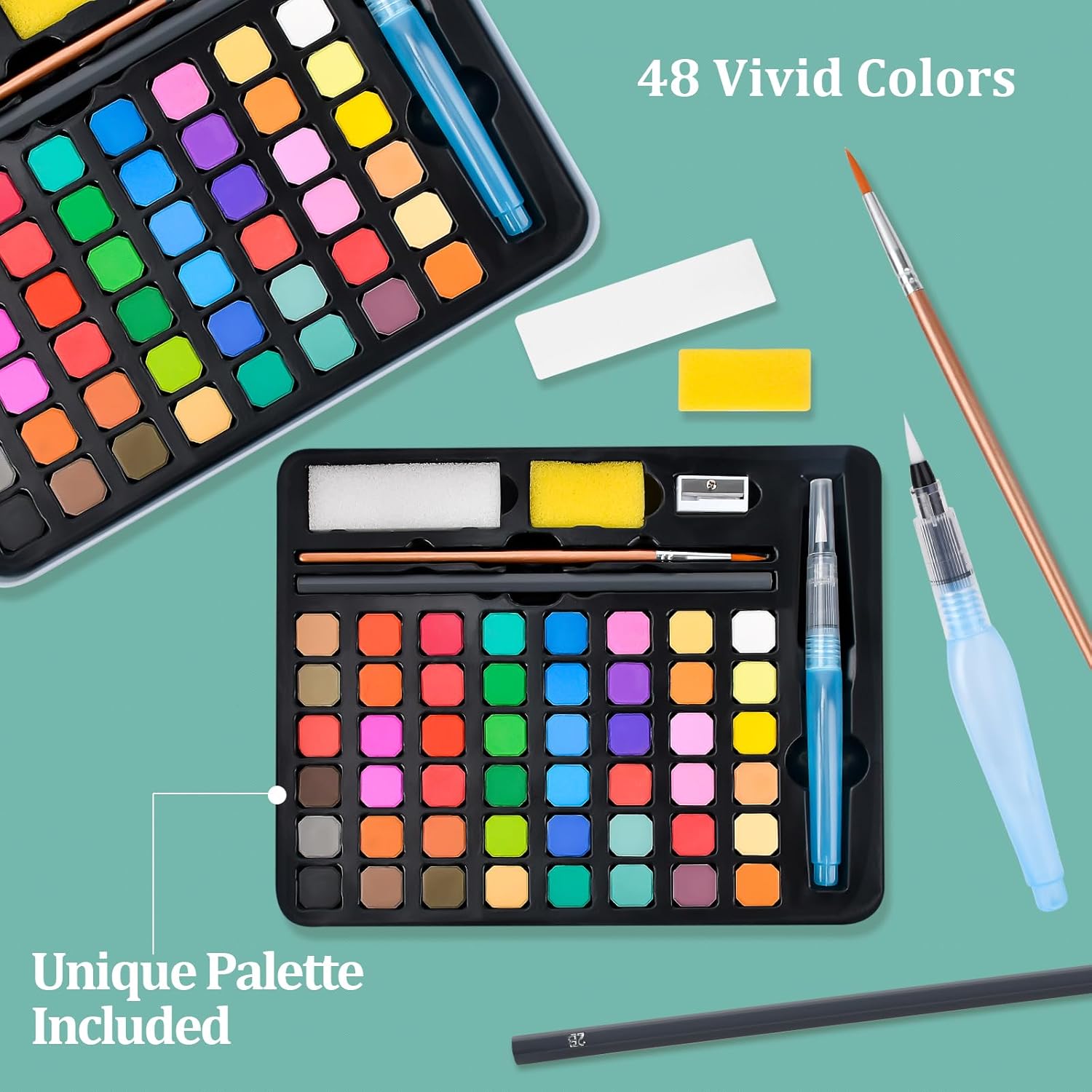 Easter Basket Stuffers Watercolor Paint - Water Color Painting Birthday Party Valentines Day Gifts Stocking Stuffers Travel Watercolors Palette Paint Adult Set Art Supplies (48 pcs)