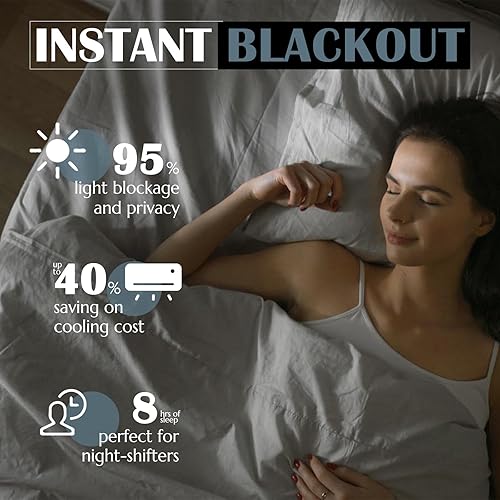 Miniatura 4 de Vangao Cortinas opacas azules de 63 pulgadas de largo para dormitorio, cortinas florales para sala de estar, con ojales, aislamiento térmico,