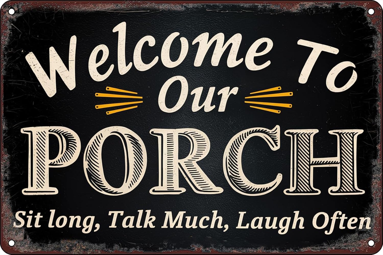 SMAZDFXX Welcome to Our Porch Vintage Metal Tin Signs Wall Decor for Home Bar Farmhouse Backyard Patio Farm Garden Outdoor Indoor Accessories Poster 5.5"x8"