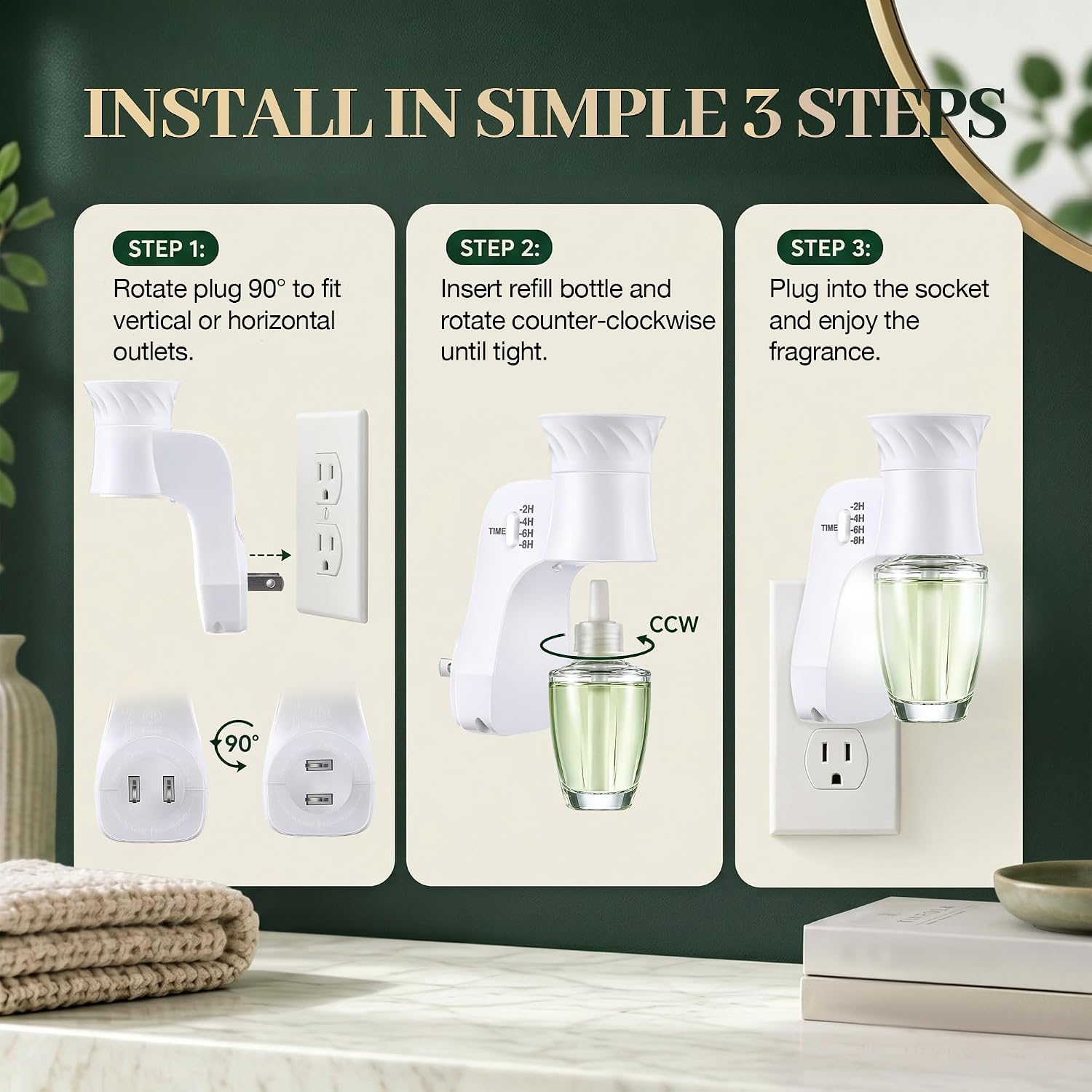 Hohean 1 Pack Wall Fragrance Plug with Timer & Night Light, Compatible with Bath & Body Works WallFlower Refill, ETL Certified, Rotatable Scent Adjustable Fragrance Control Plug for Home (White)