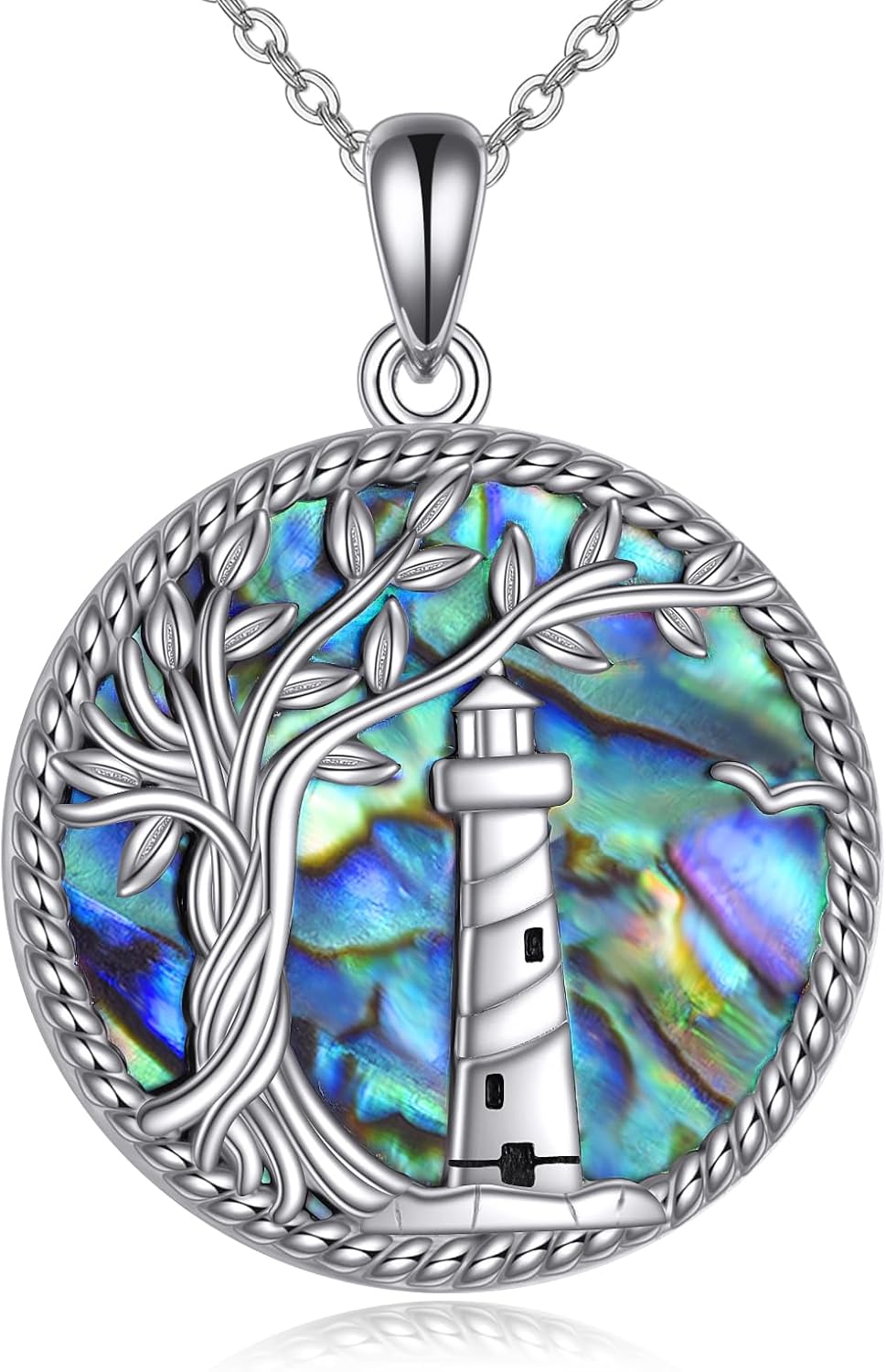 925 Sterling Silver Tree of Life/Lighthouse/Compass/Memento Mori Necklace Pendant Jewelry Gifts for Women Men