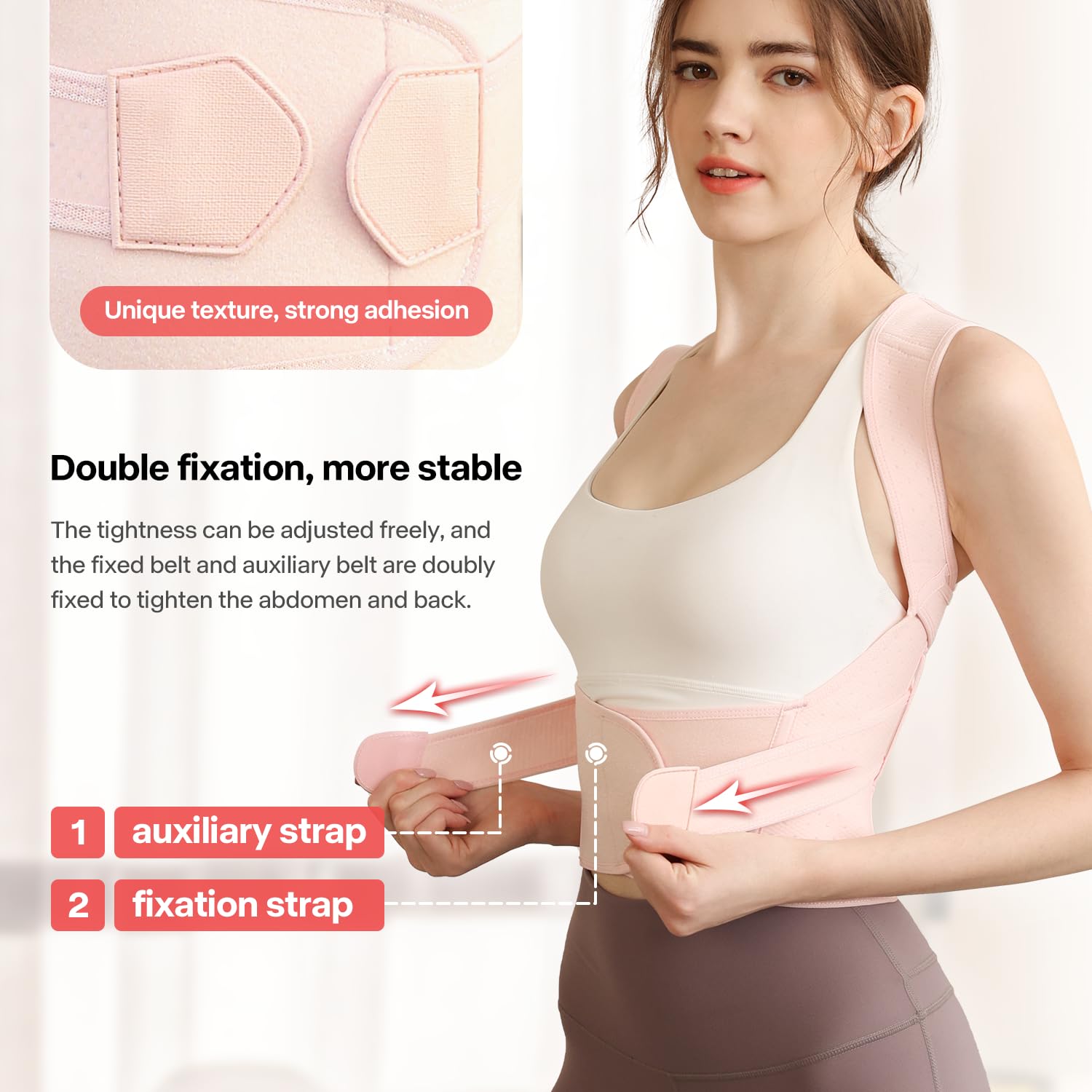 CCYOJinChen Correttore Posturale per Donne e Uomini, Tutore per la Schiena Completamente Regolabile Comodo e Traspirante, Fornisce Sollievo dal Dolore al Collo, alle Spalle (Rosa, XL)