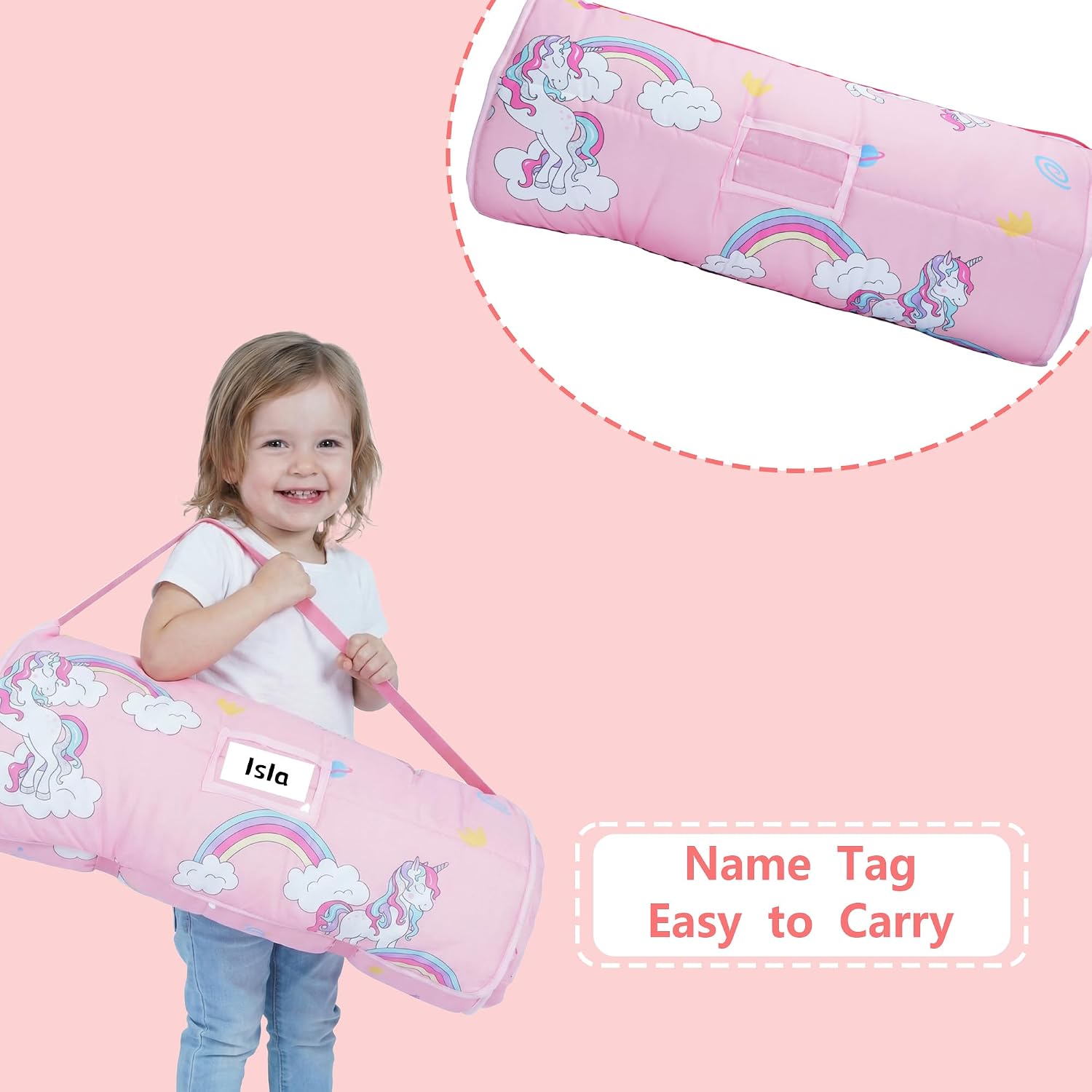 53" x 23" Toddler Nap Mat with Pillow and Blanket, Thickened Napping Mats for Boys Girls, Extra Large Sleeping Bag for Preschool, Daycare, Travel Camping
