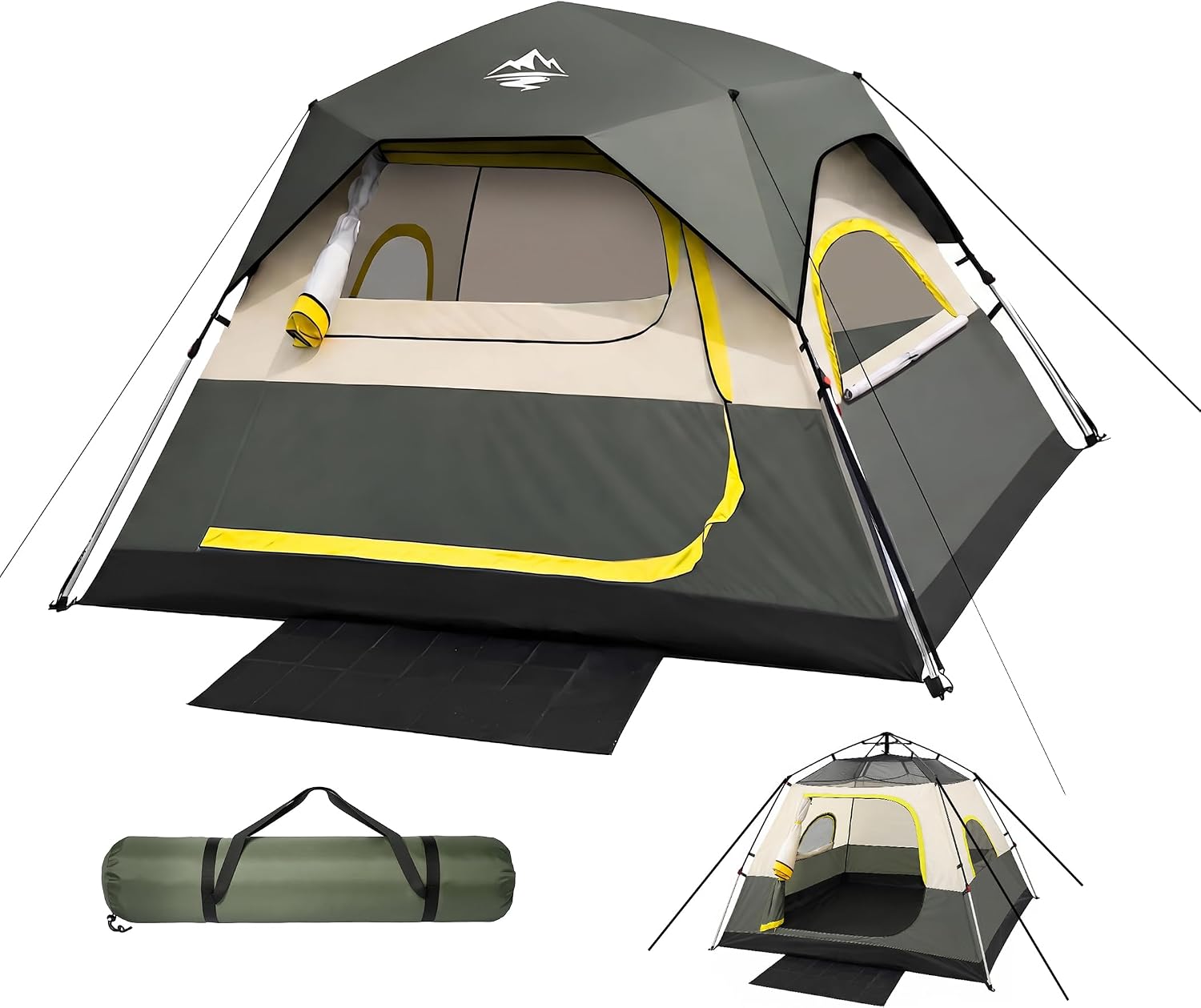 4 Person Instant Tents for Camping Setup in 50s, Cabin Tent with Rainfly | Waterproof Windproof Camping Tent, Double Layer Portable Instant Tents with Carry Bag for Family Outdoor Camping & Hiking