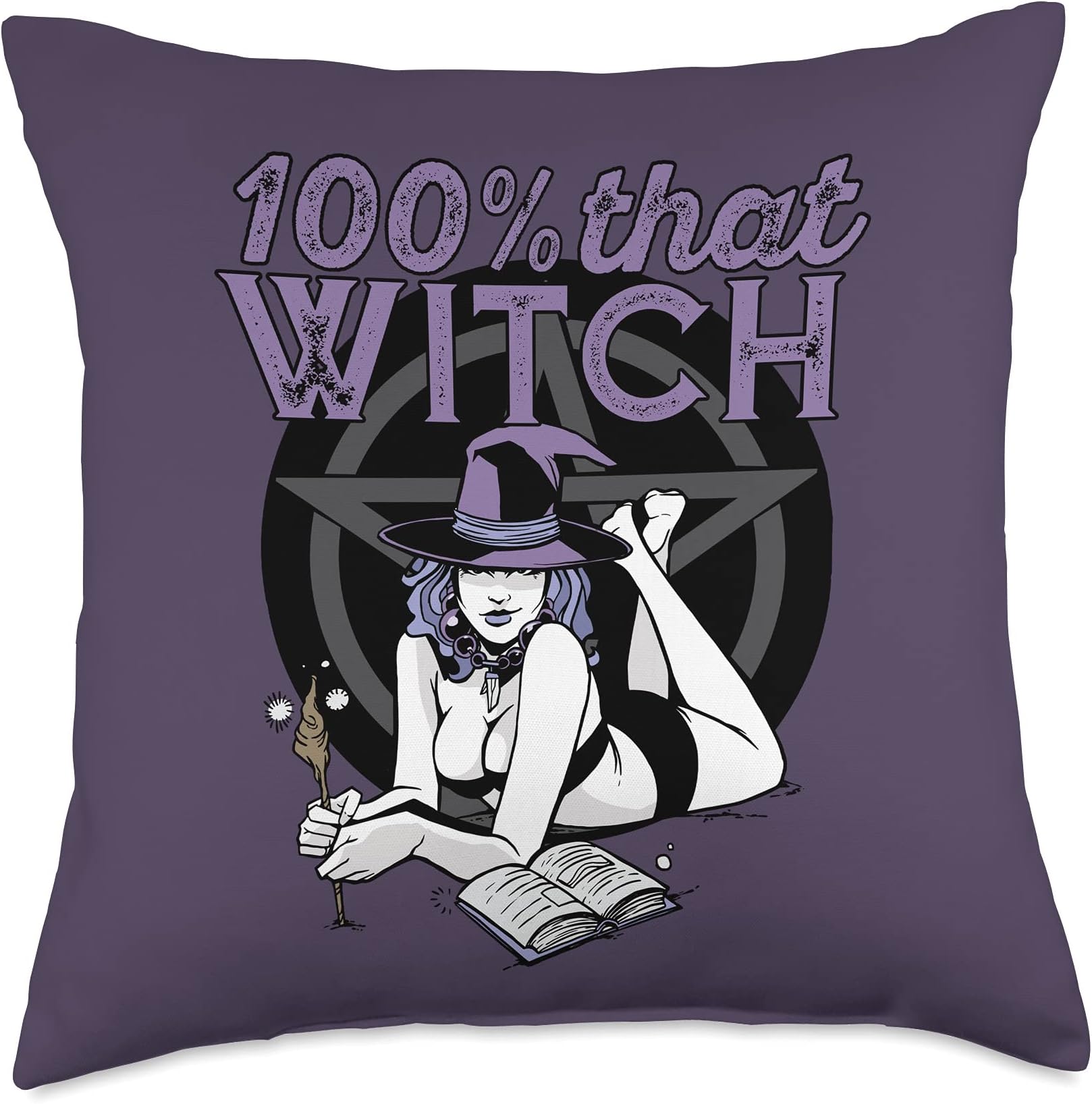 CURRENT MOOD Witch Hat Cat Broom Halloween Meme 100% Funny Halloween Sexy Witches Meme Throw Pillow, 18x18, Multicolor