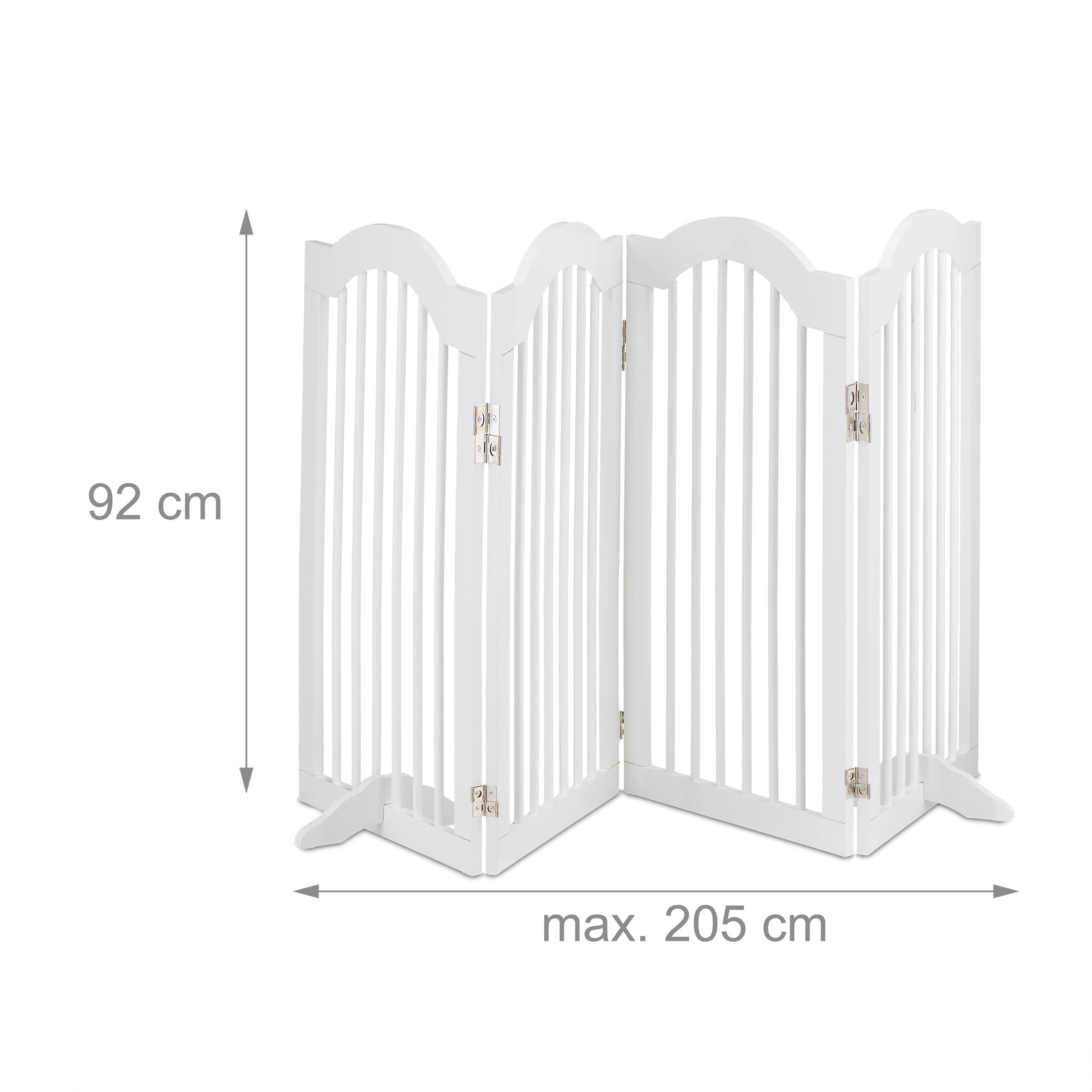 Relaxdays Barrera Seguridad Perros, 4 Paneles, Alto 92 cm, Valla Protección Mascotas, Plegable, 92x205 cm, Blanca
