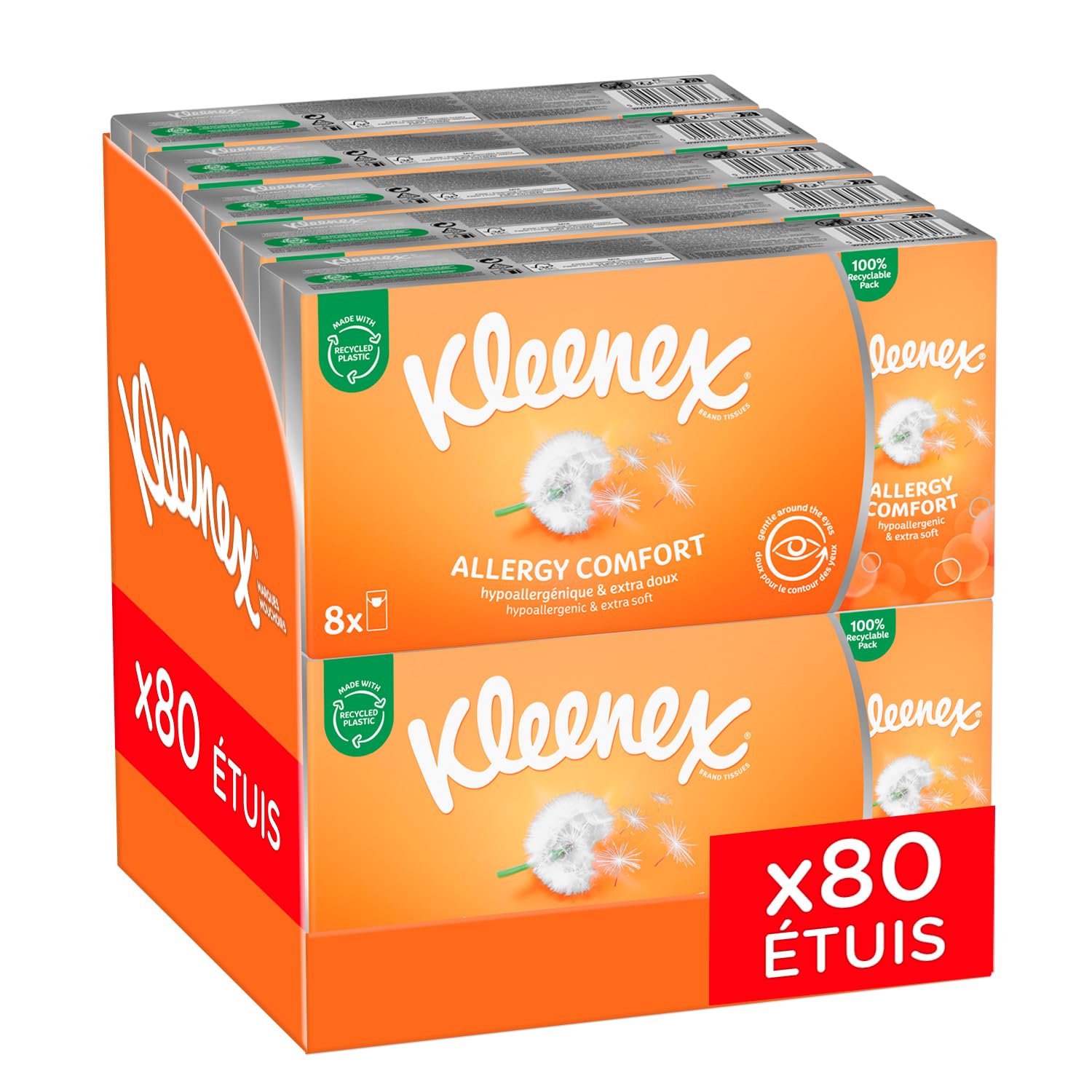 Kleenex Allergy Comfort, 10 paquets de 8 étuis de mouchoirs (10x8 étuis)
