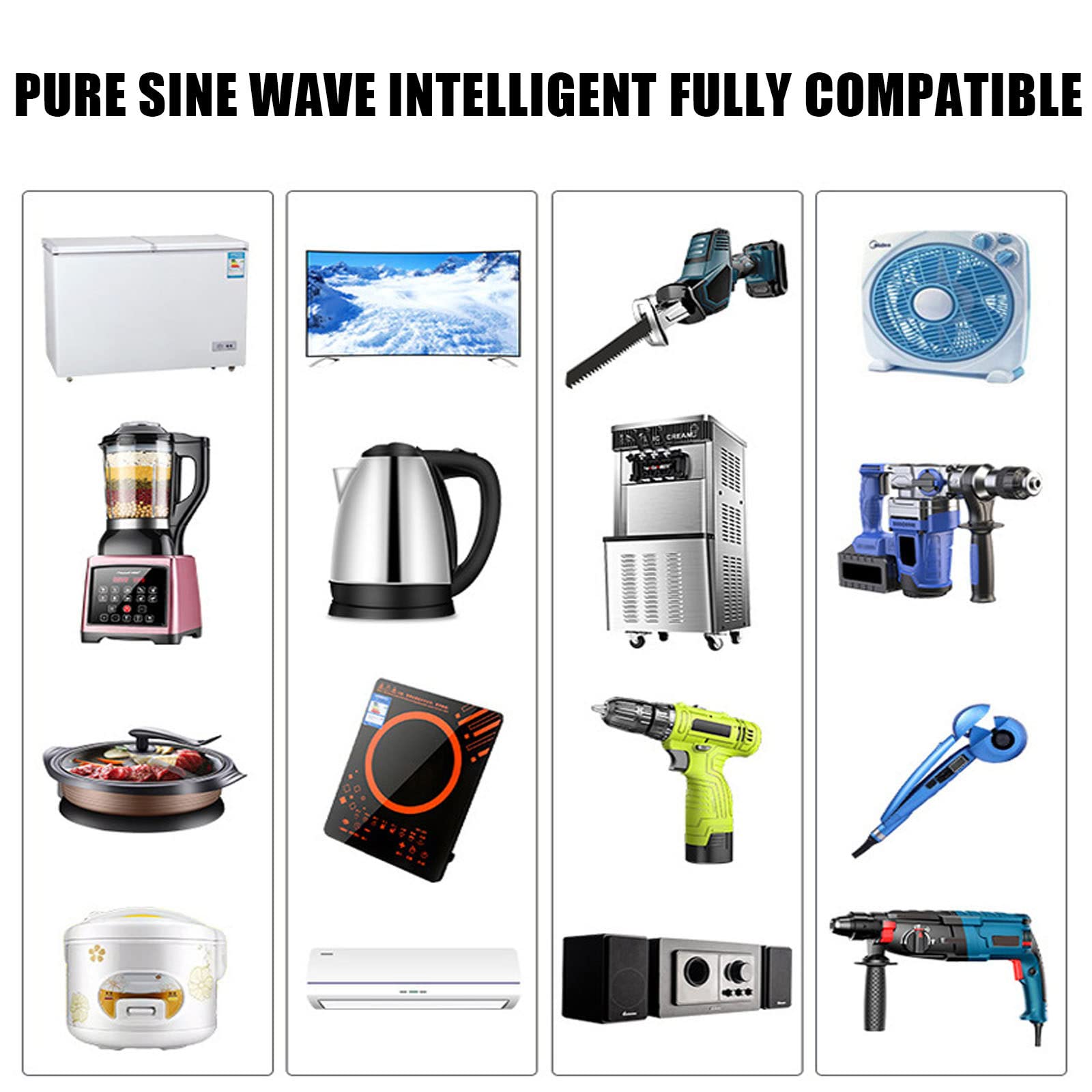 Inversor de Onda sinusoidal Pura 5000W,6000W,8000W,DC 12V/24V/48V/60V a 110V-220V AC Convertidor de Coche con Enchufe Universal,para Exterior/hogar/camión de caravanas,5000-12VTO220V