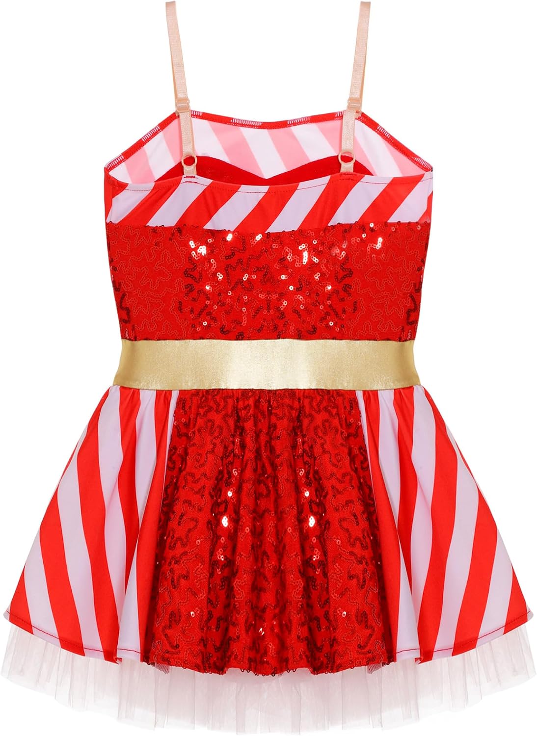 Jugaoge Kids Girls Christmas Elf Costume Striped Sequins Ballet Dance Performance Tutu Figure Skating Dress