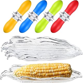 Nuenen 4 Pack Corn Trays with 8 Corn Cob Holders Set, Corns on The Cob Plates with Stainless Steel Corns Holders, BBQ Grill Accessories for Picnic, Summer Party Serving Tray