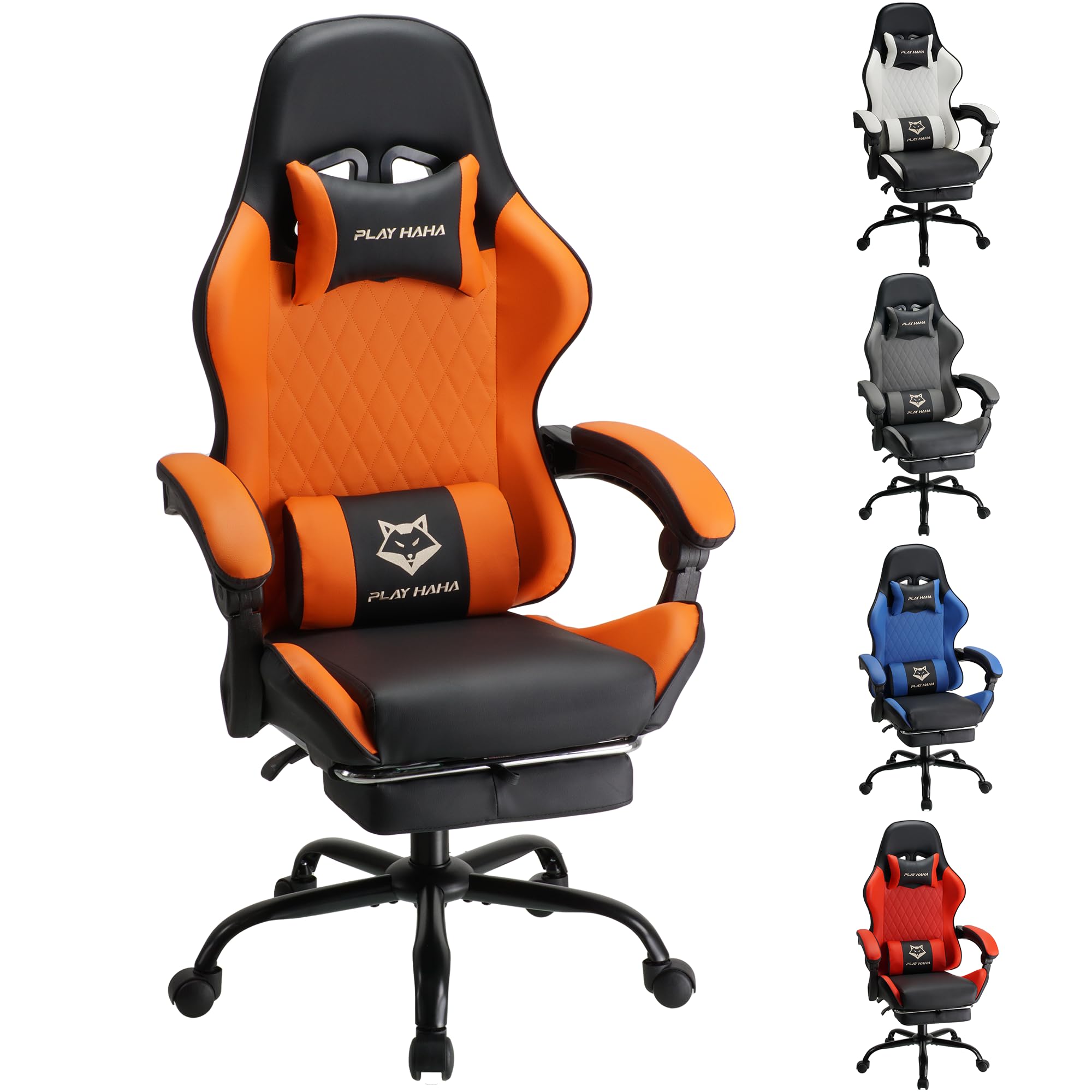 Play reclining seat with footrest adjustable headrest and  lumbar cushion high back support padded armrests PU leather finish for  gaming
