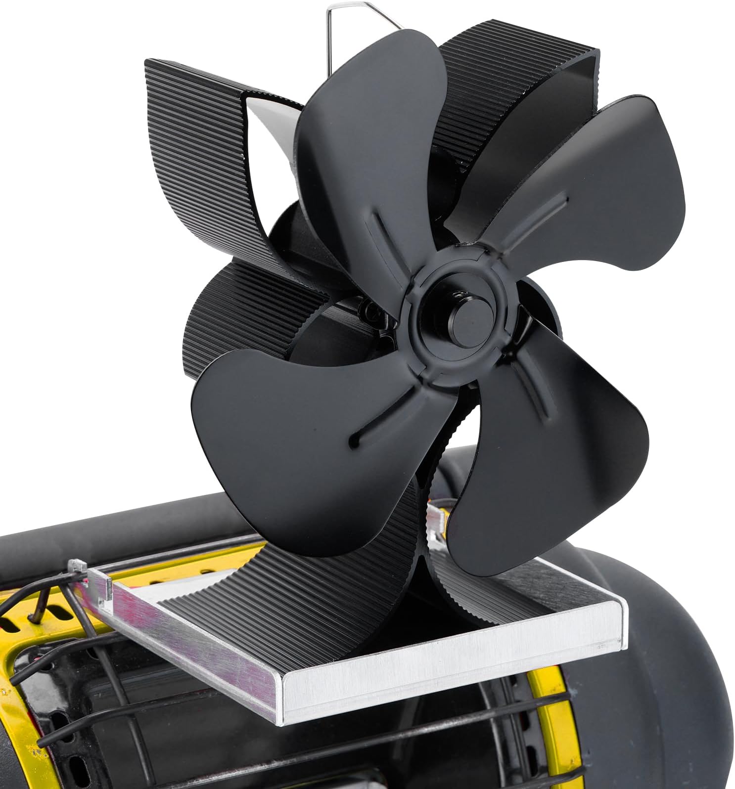 Wood Stove Fan Compatible for Buddy Heater (with Bracket & Thermometer), Heat Powered Fireplace Fan Thermal Fan, Outdoor Camping/Indoor Use