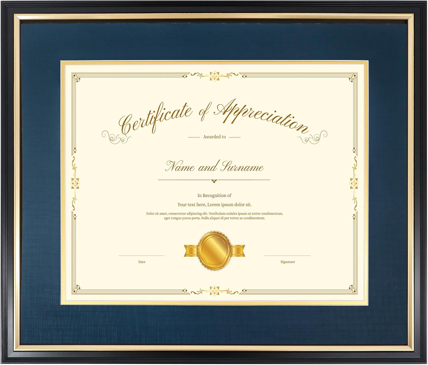 15x18 Diploma Frame for 11x14 Certificate/Document/Picture with Black and Navy Mat, Solid Wood Degree Frame, UV Protection Acrylic ，Wall Display