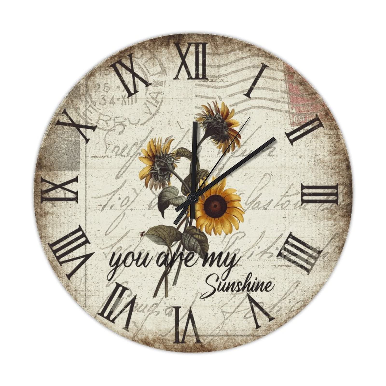 Horloge murale ronde en bois vintage 38 cm horloge silencieuse pour maison et chambre