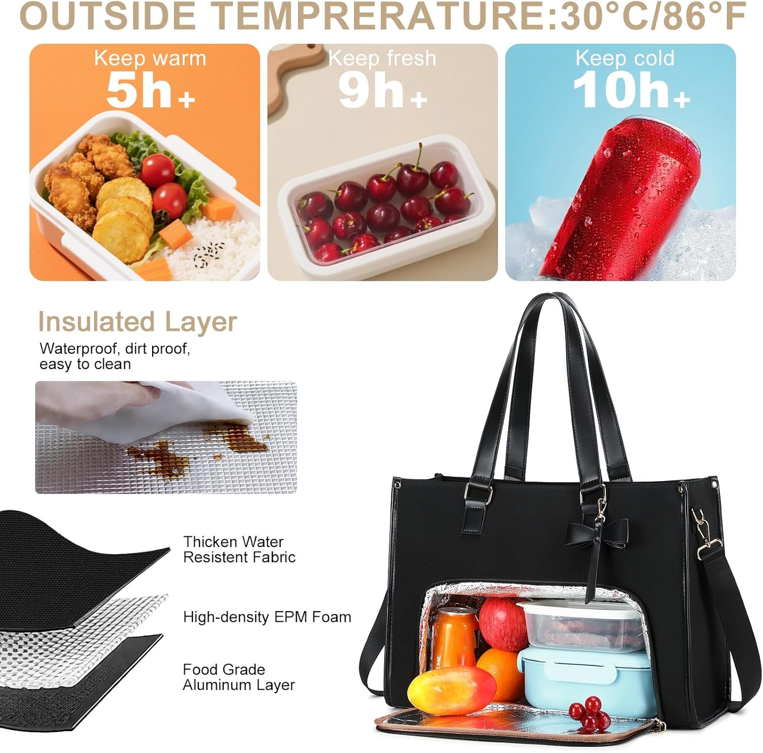 CAMTOP Lunch Tote Bag for Women,15.6 Inch Laptop Work Bag with Insulated Lunch Compartment,Water Resistant