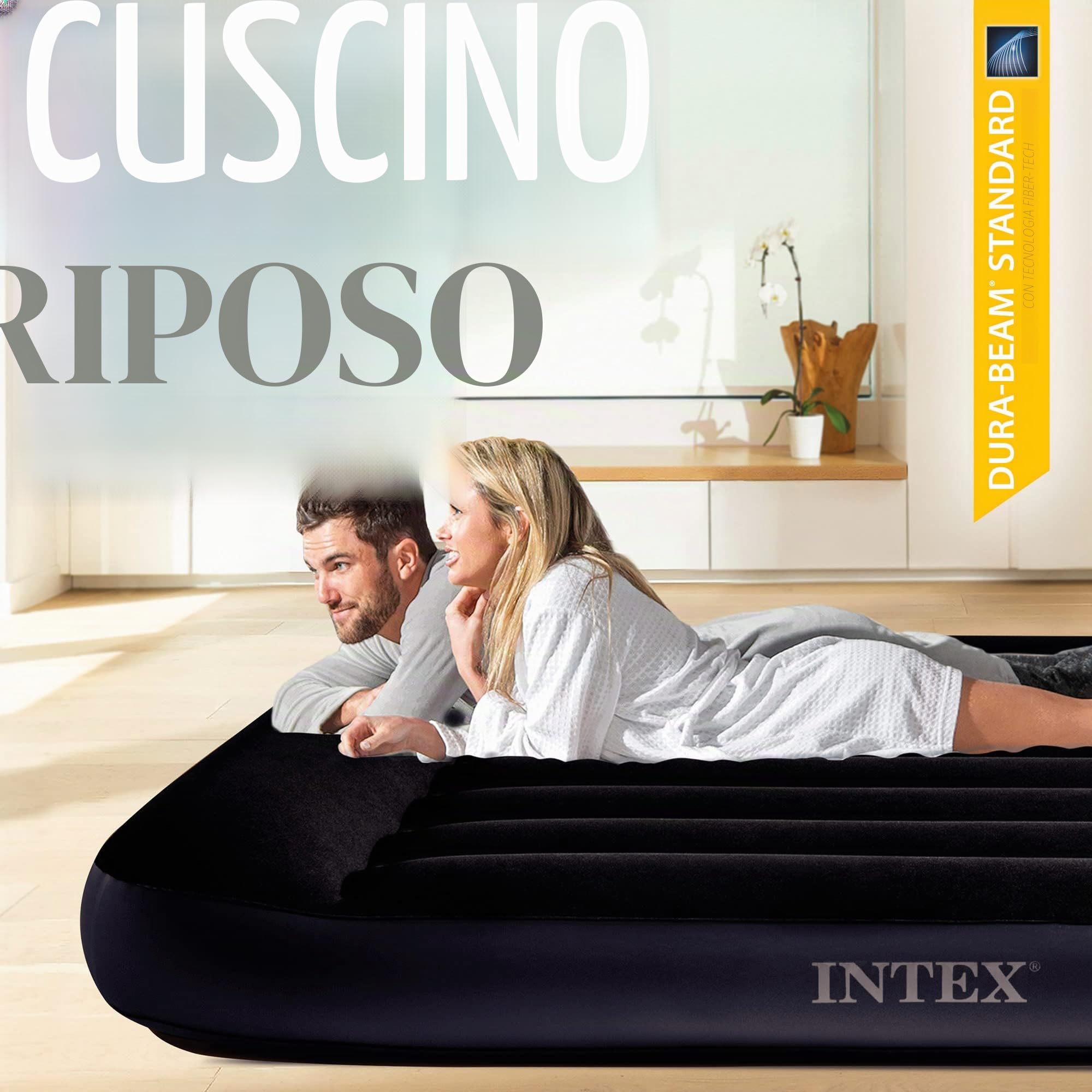 Intex 64148 Materasso Una Piazza e Mezza Dura Beam, con Pompa Elettrica, 137 x 191 x 25 cm