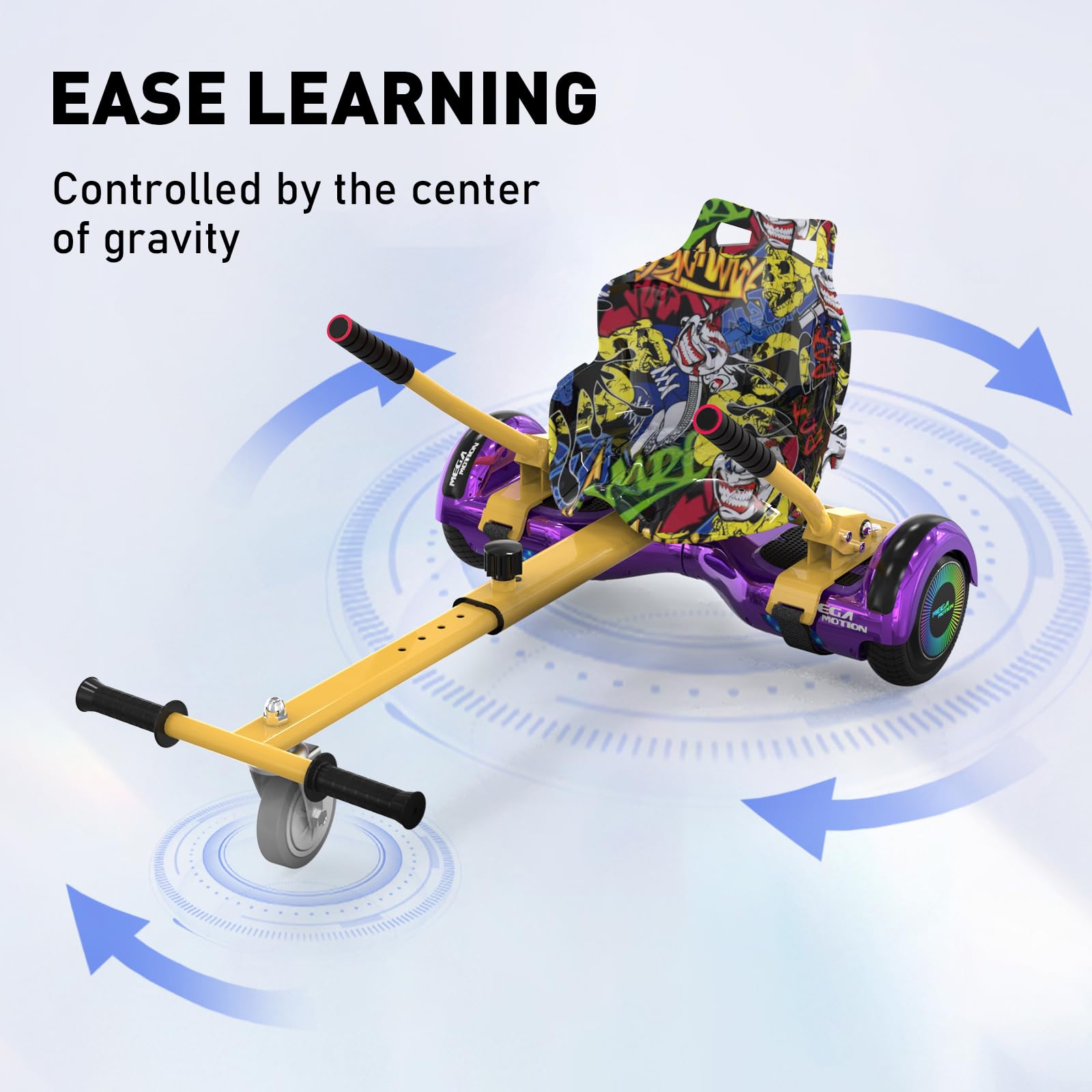 MEGA MOTION Hoverboards mit Hoverkart für Kinder, 6.5 Zoll Hoverboards mit Bluetooth Lautsprecher, mit LED-Leuchten, Geschenk für Kinder und Jugendliche