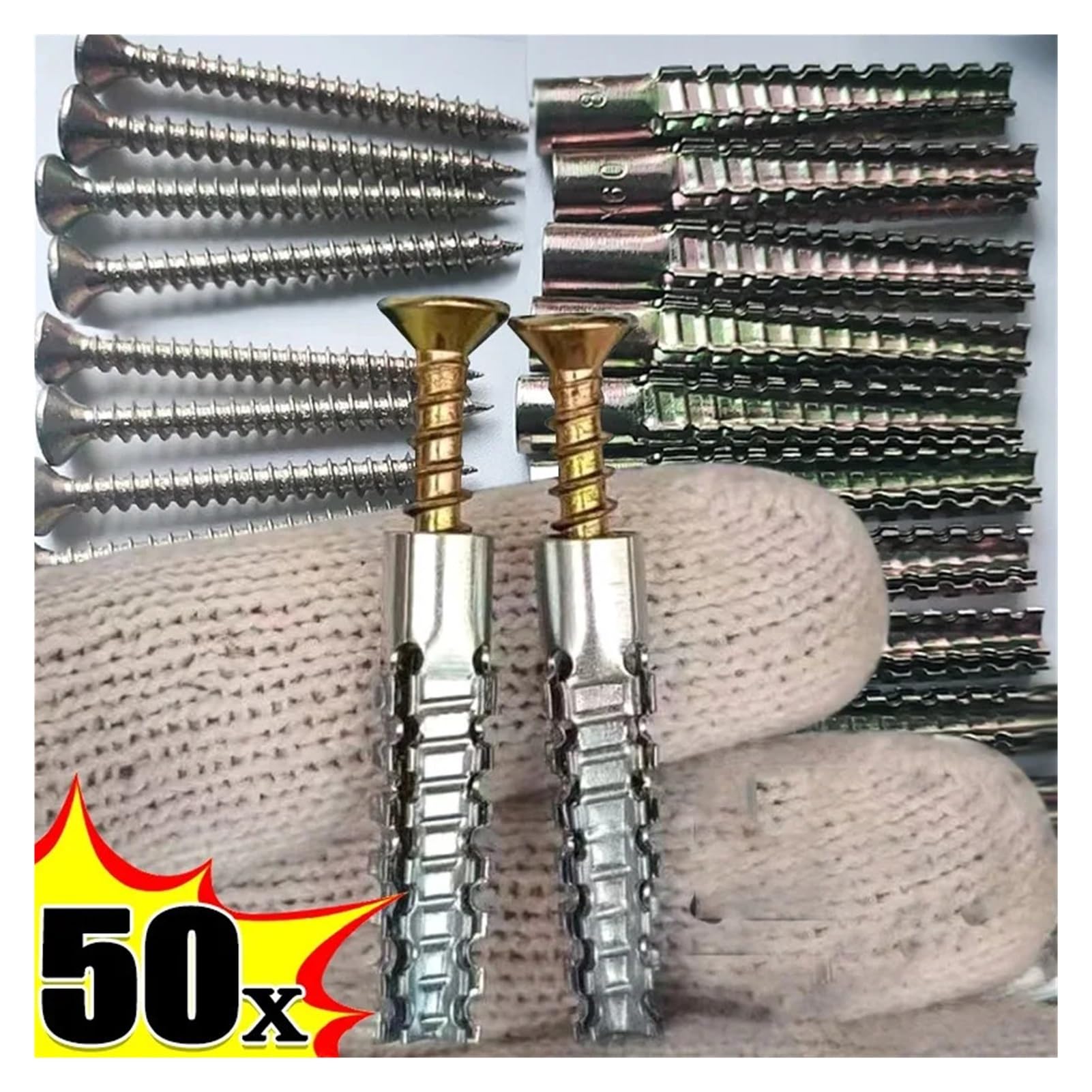 Ancla de pared acero con Kit tornillos, tubo expansión Metal, tornillo autorroscante, tapón perforación, sujetadores hormigón, anclaje perno(Style-B,20PCS)