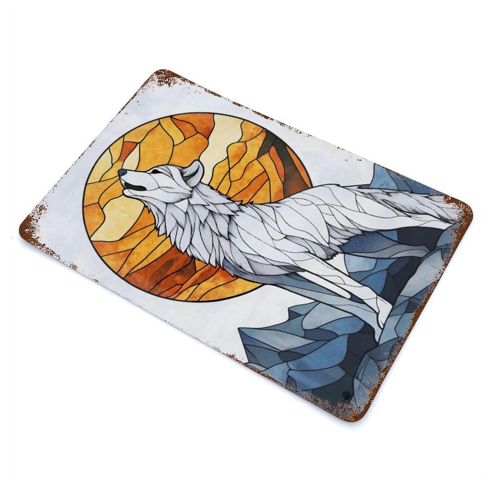 Wolf Howling at The Moon Retro Metal Sign 11.8"x7.9", Rustic Home Decor for Garage, Pub Or Kitchen