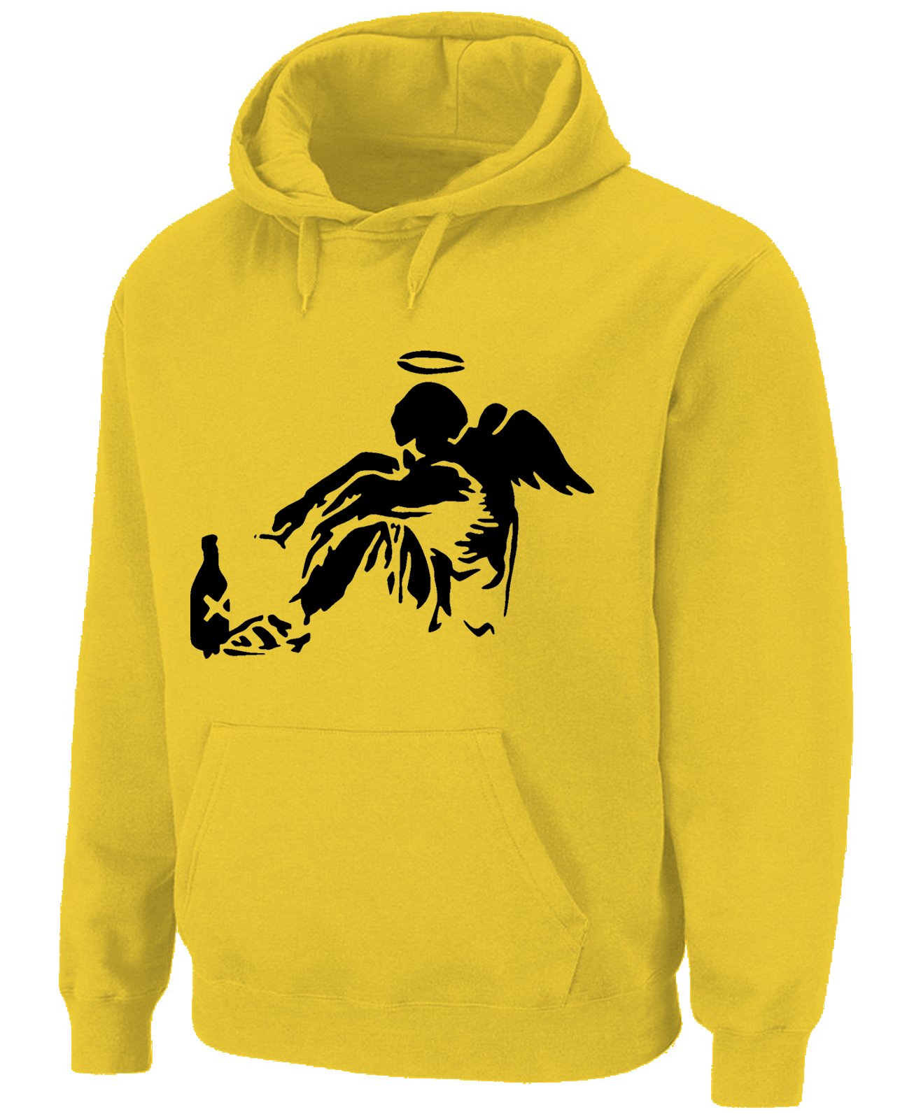 Tribal T-Shirts Mens Banksy Fallen Angel Hoody (Medium, Yellow)