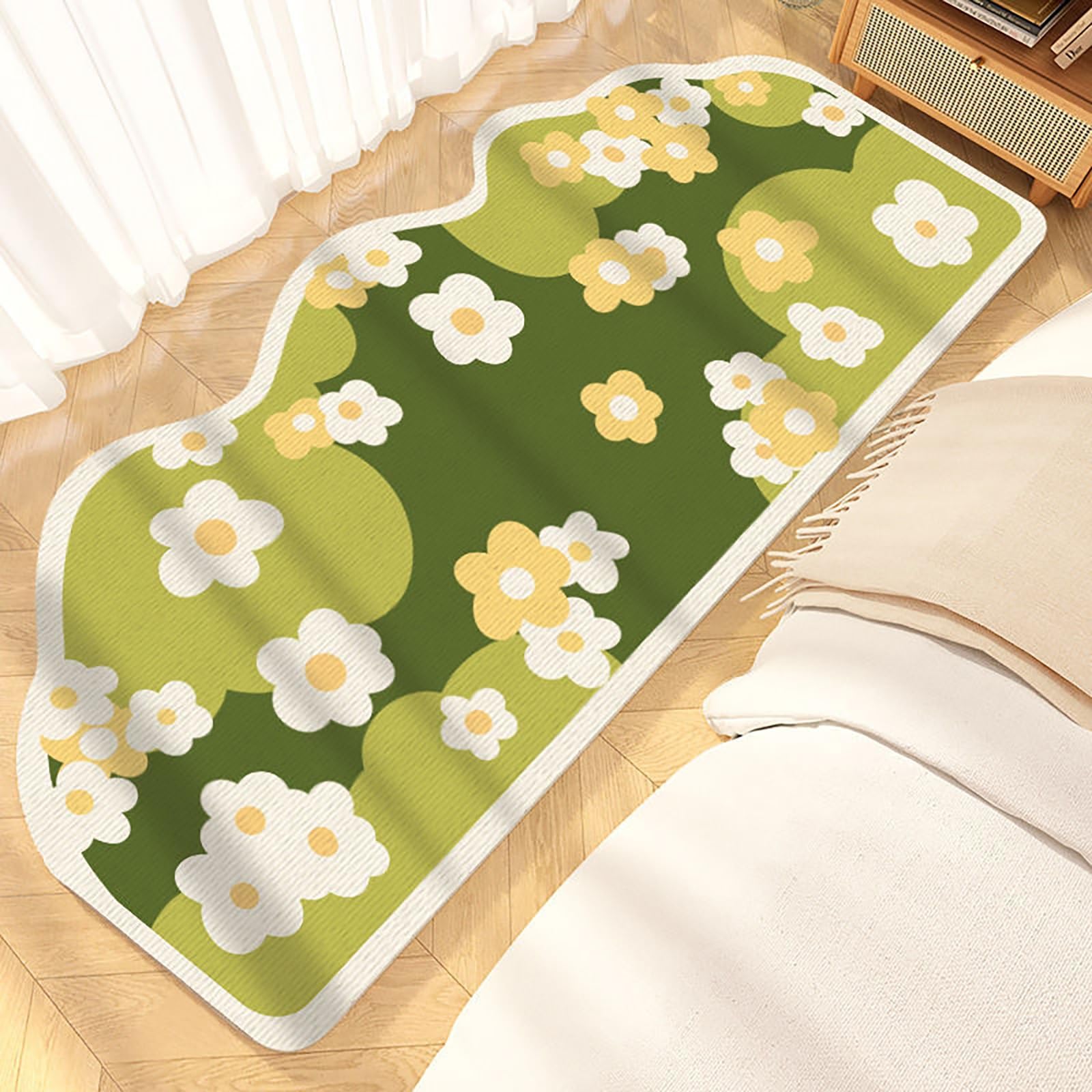 Cute Green Floral Large Bathroom Rugs Bath Mat, Grass Green Rug Ultra-Soft Plush,Modern Chic Boho Aesthetic Trendy Funky Microfiber Shaggy Tufted Moss Rugs for Bedroom Dorm Nursery Bathroom (Color